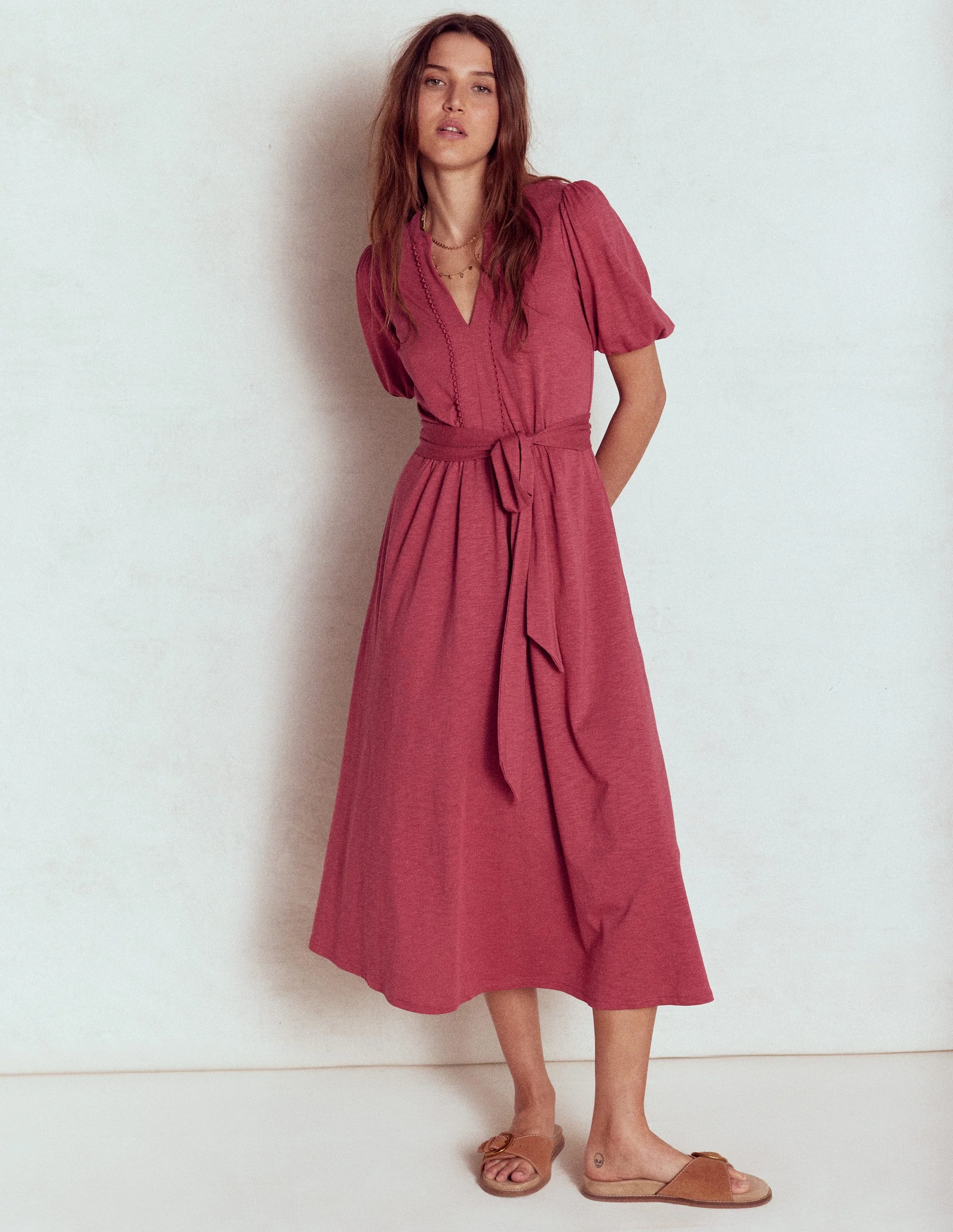 Sofia Jersey-Midikleid mit Besatz-Terrakotta-Rot - Image 4