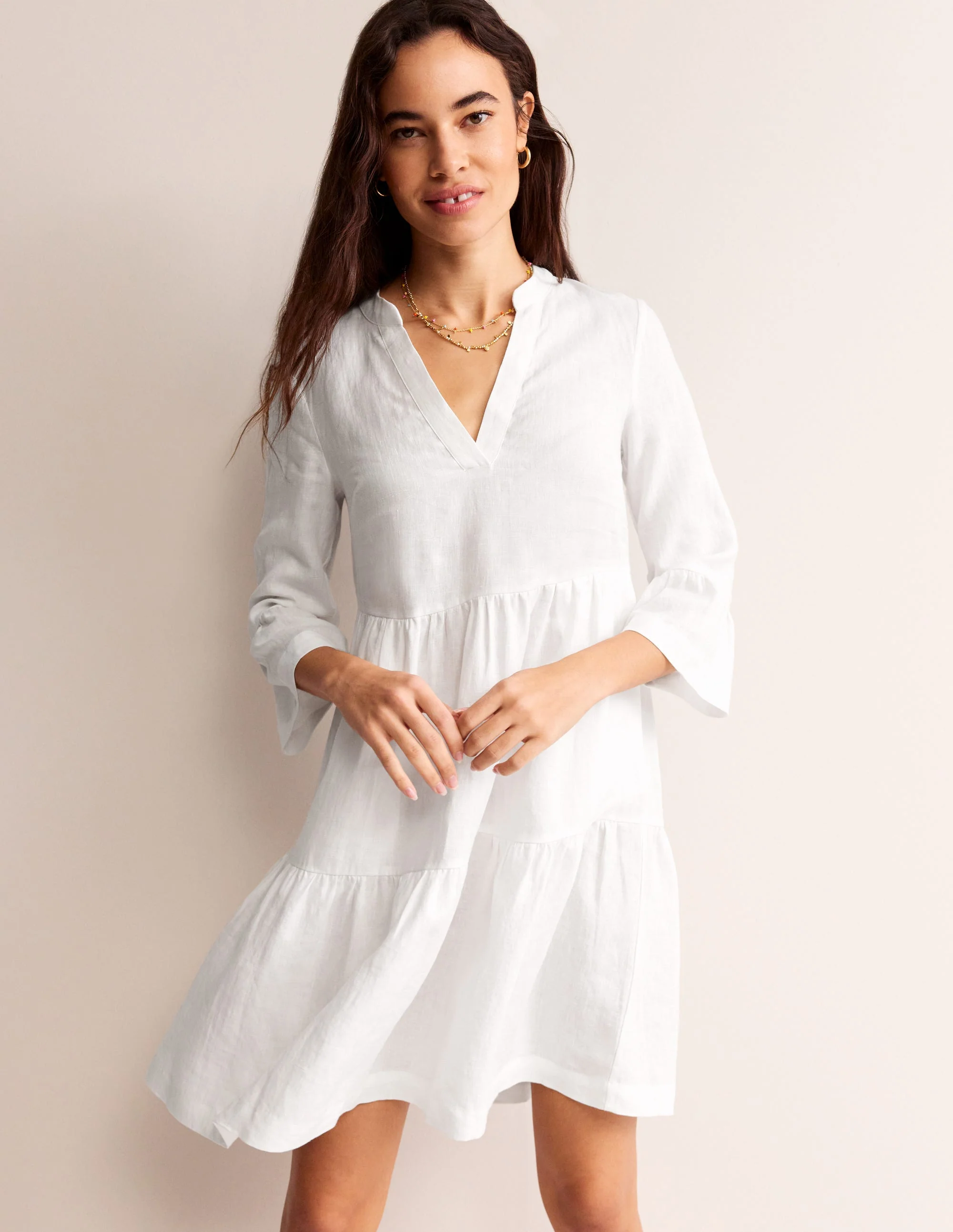 Sophia Kurzes Leinenkleid-Weiß - Image 4