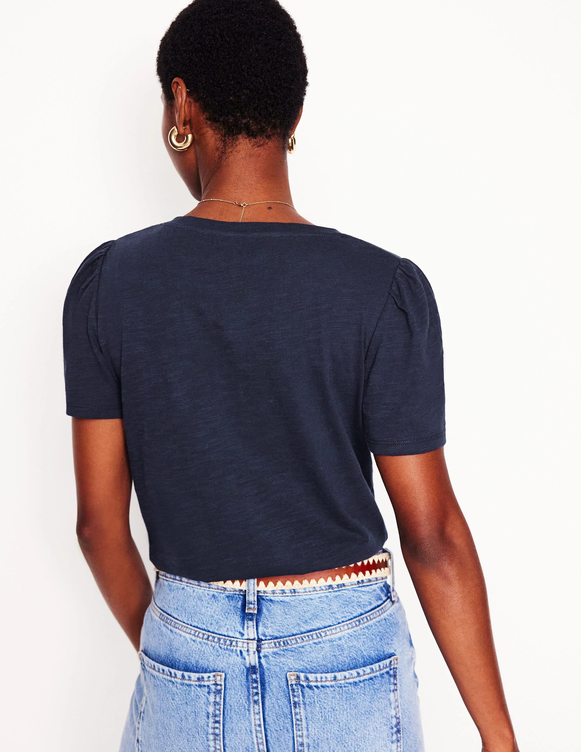 Sophie Flammgarn-T-Shirt mit V-Ausschnitt-Marineblaue - Image 3