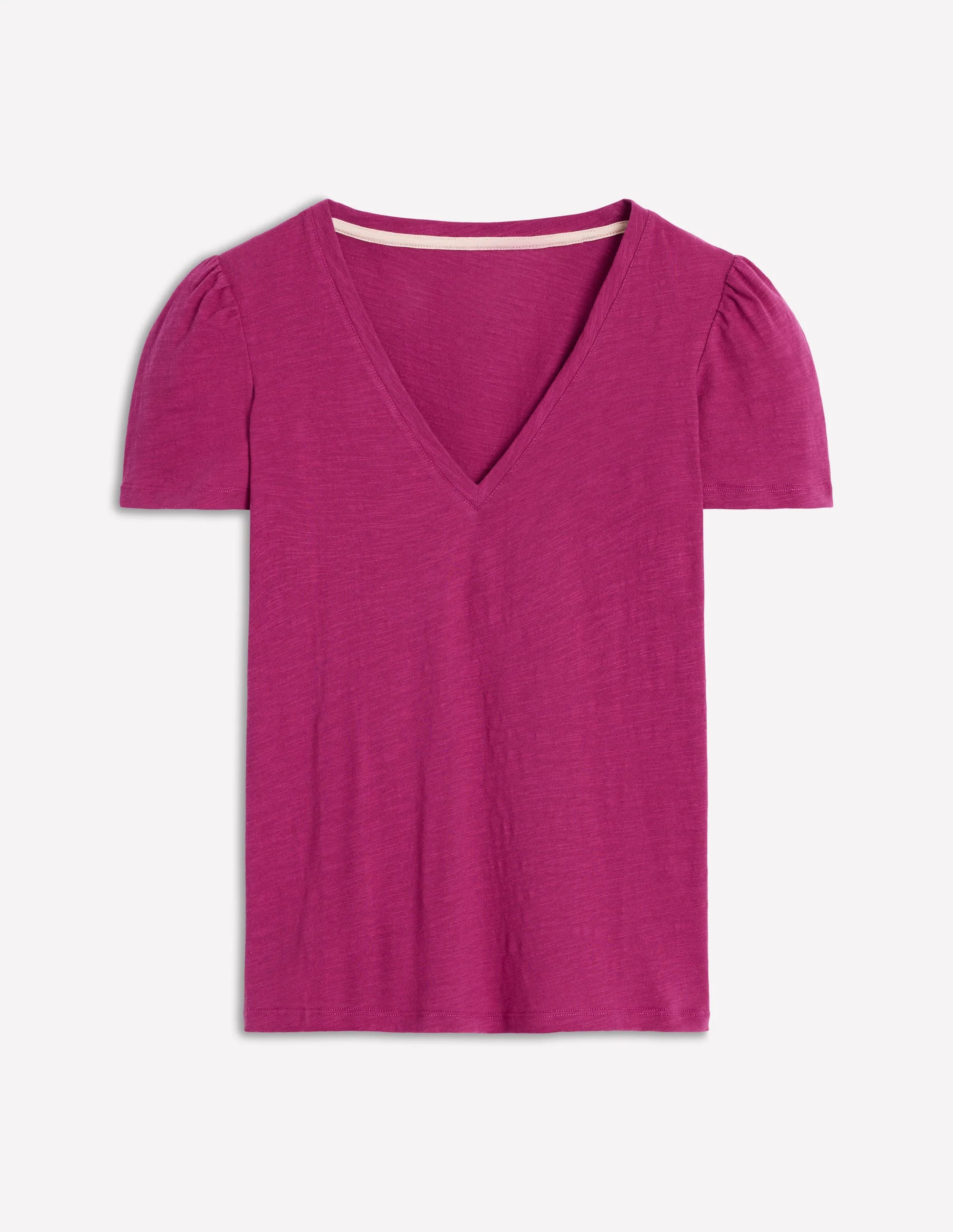 Sophie Flammgarn-T-Shirt mit V-Ausschnitt-Sattes Magenta - Image 5