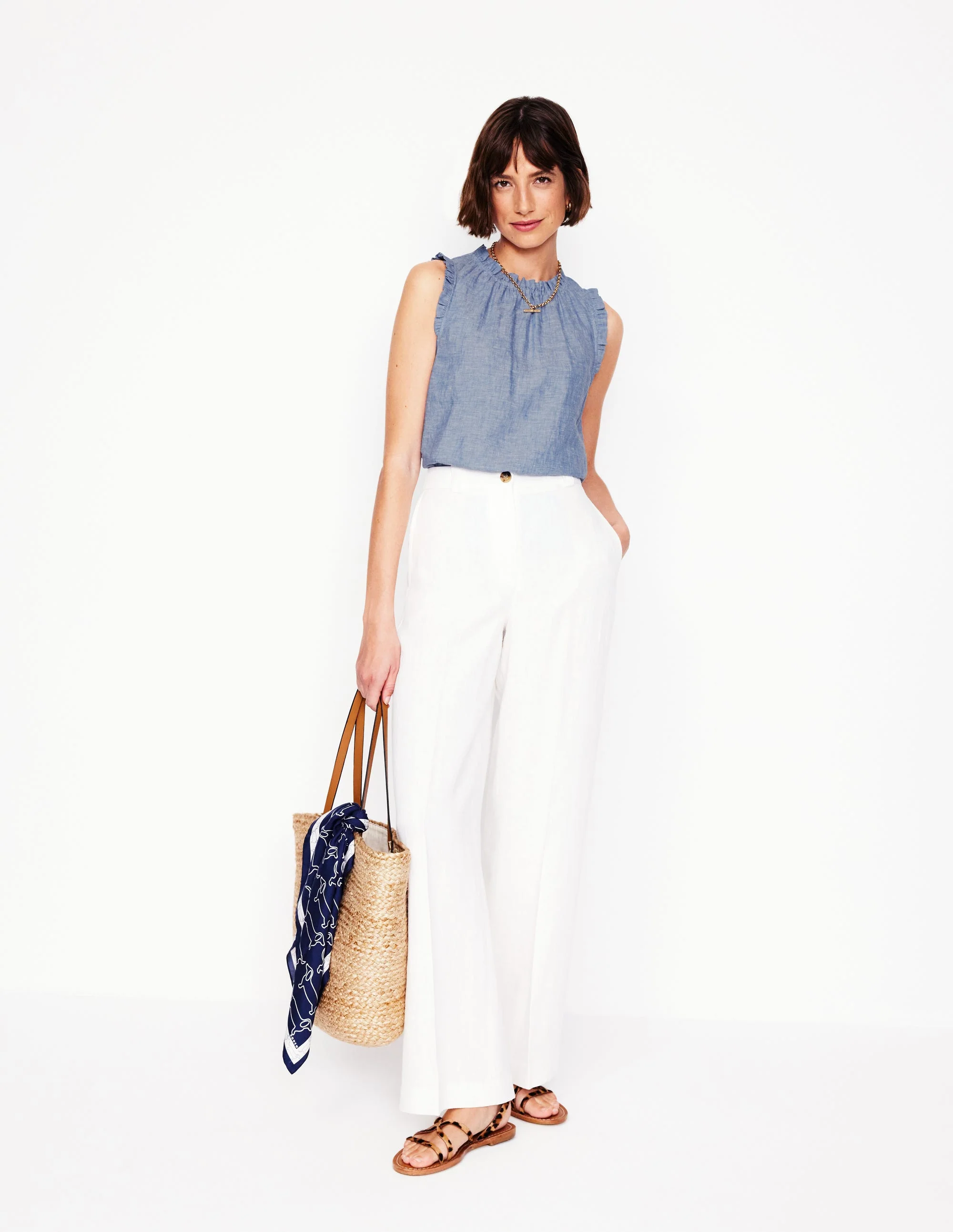 Sophie Leinenoberteil mit Rüschen-Blauer Faux-Uni - Image 4
