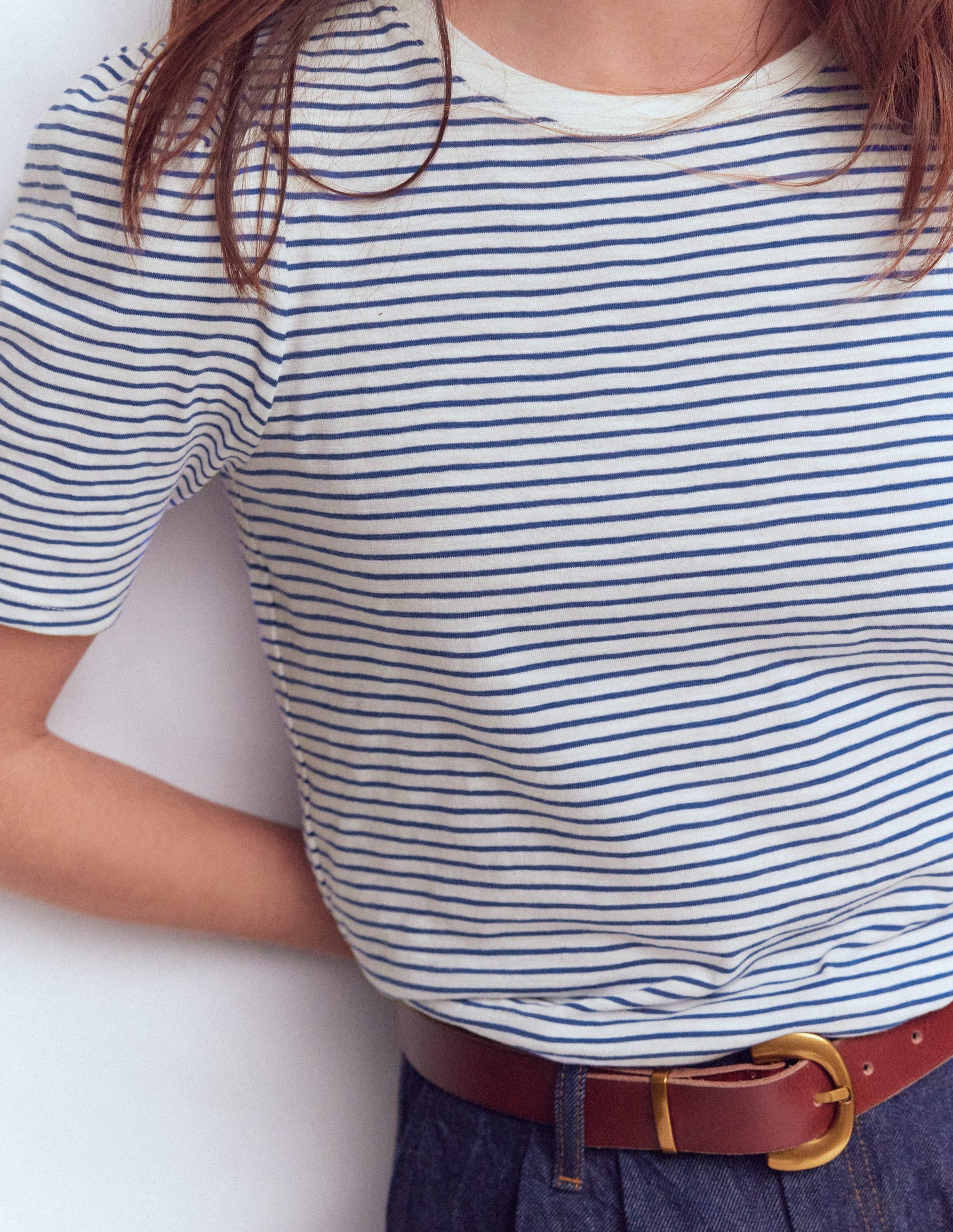 Sophie T-Shirt mit Puffärmeln-Beaucoup Blue und Naturweiß Streifen - Image 2