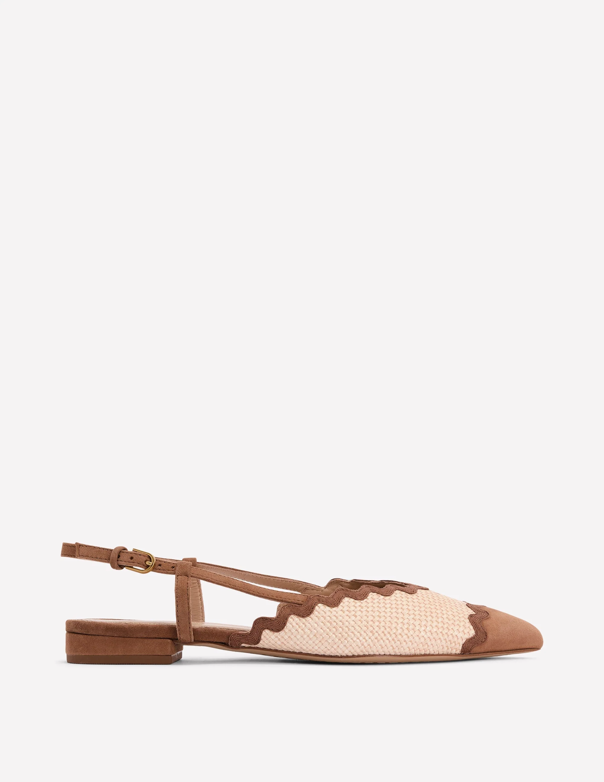 Spitze Schuhe mit Zackenlitze und flacher Sohle-Natur/Hellbraun