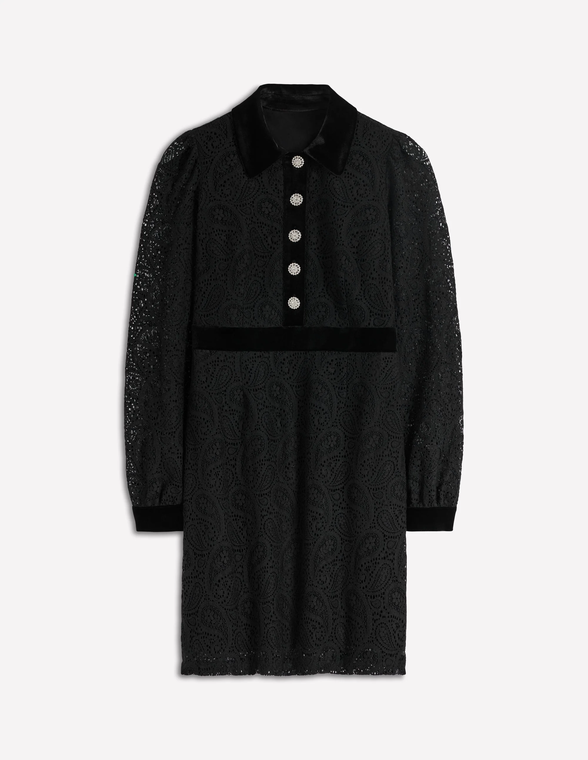 Spitzenkleid mit Knöpfen und Kragen-Schwarz - Image 6