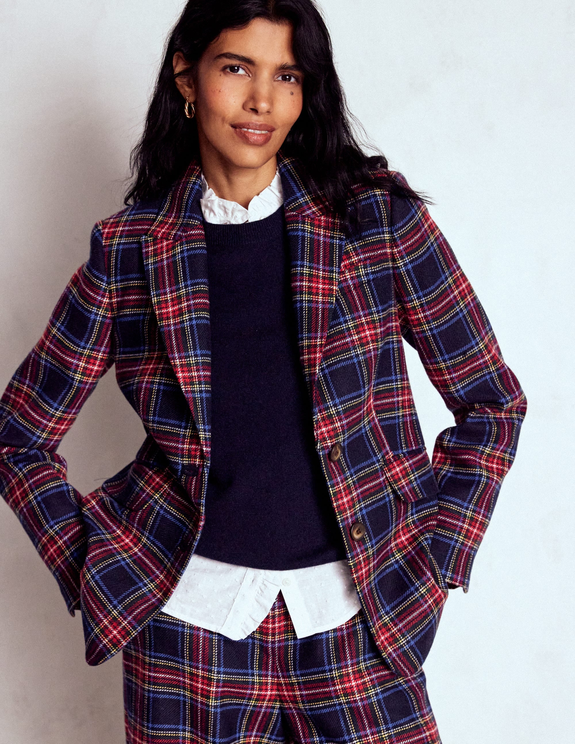 Stamford Blazer aus Wollmischung-Marineblau, Grün und Rot Kariert - Image 4