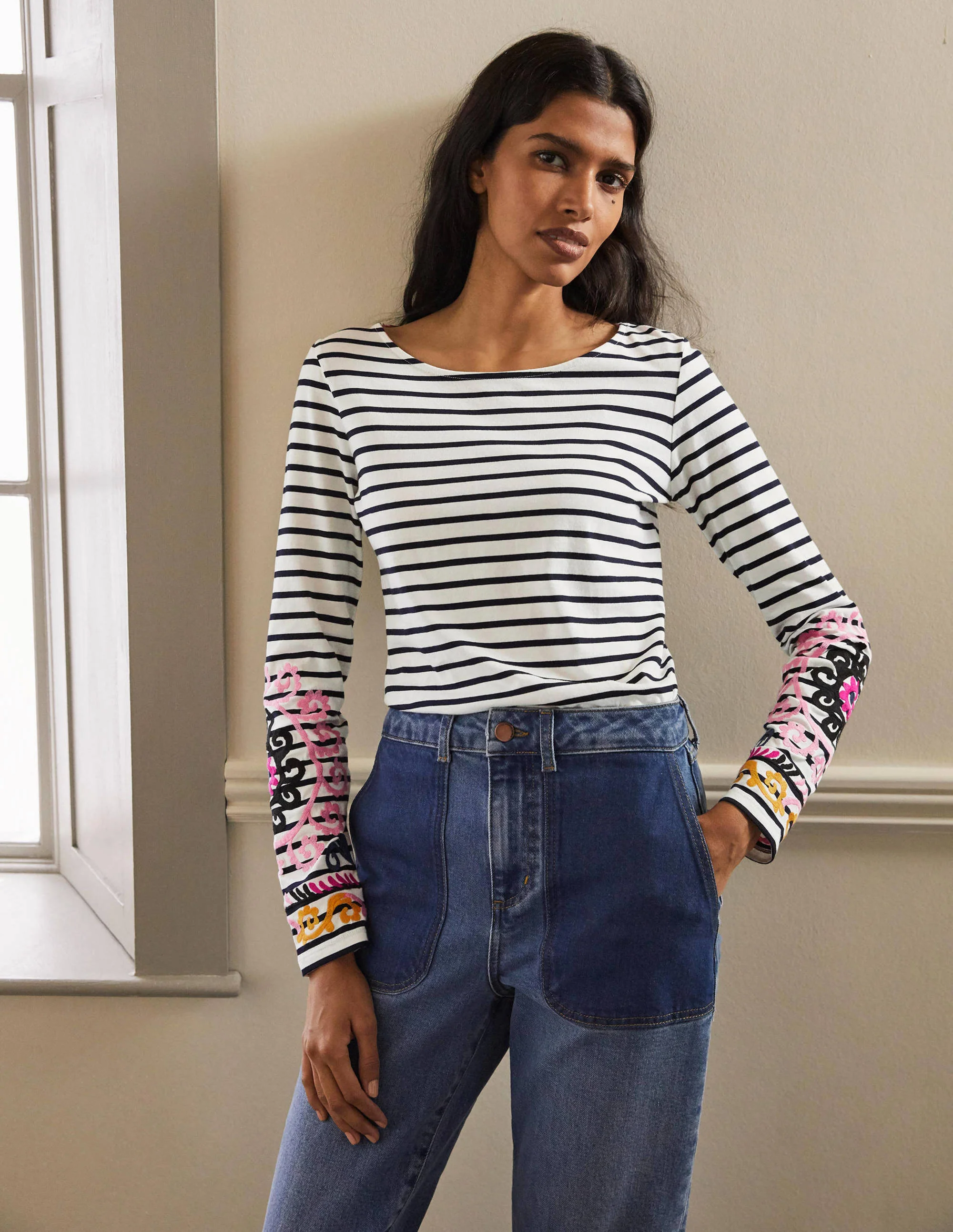 Statement-Bretonshirt-Naturweiß/Navy, Stickerei - Image 4