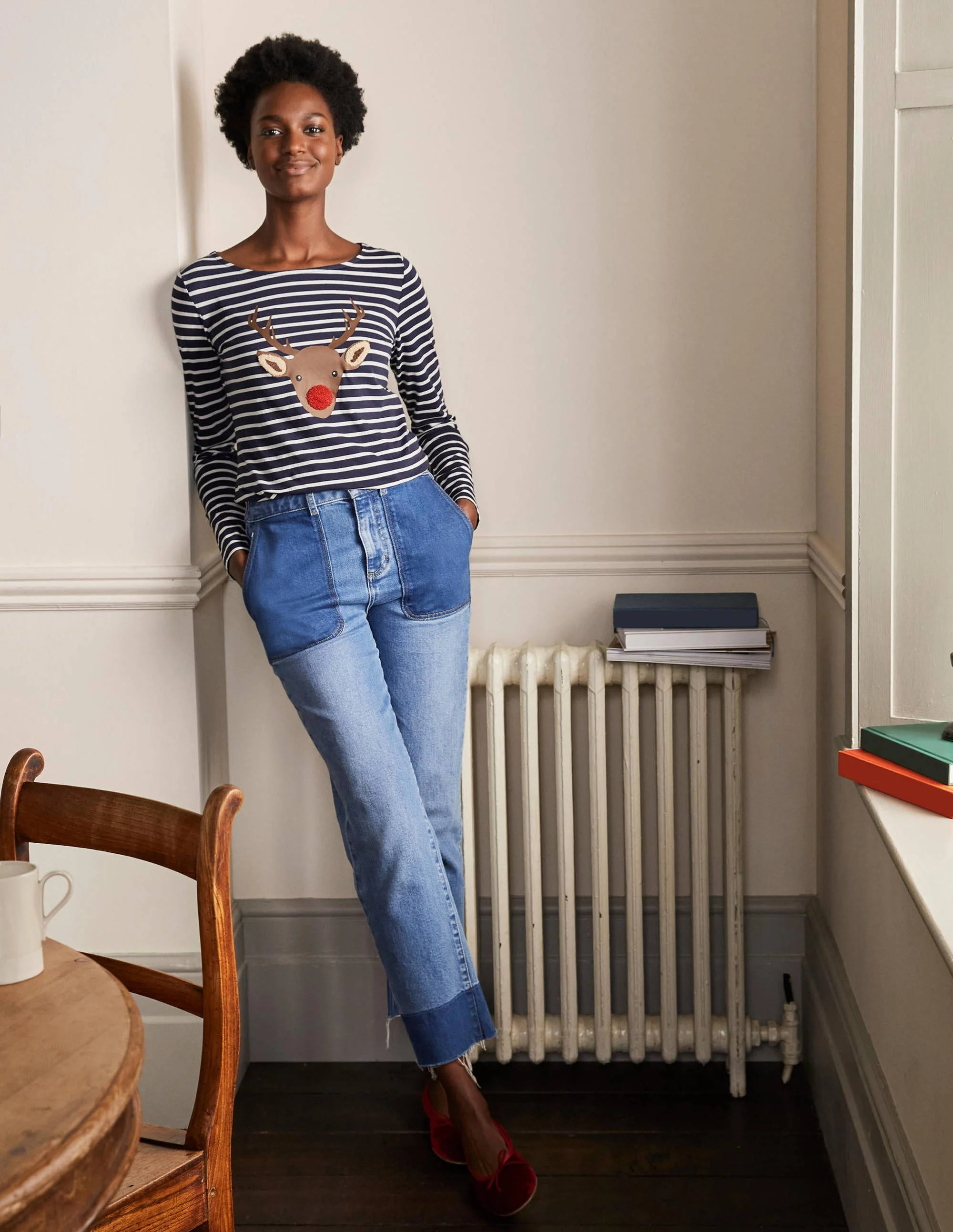 Statement-Bretonshirt-Navy/Naturweiß, Rentiermuster - Image 3