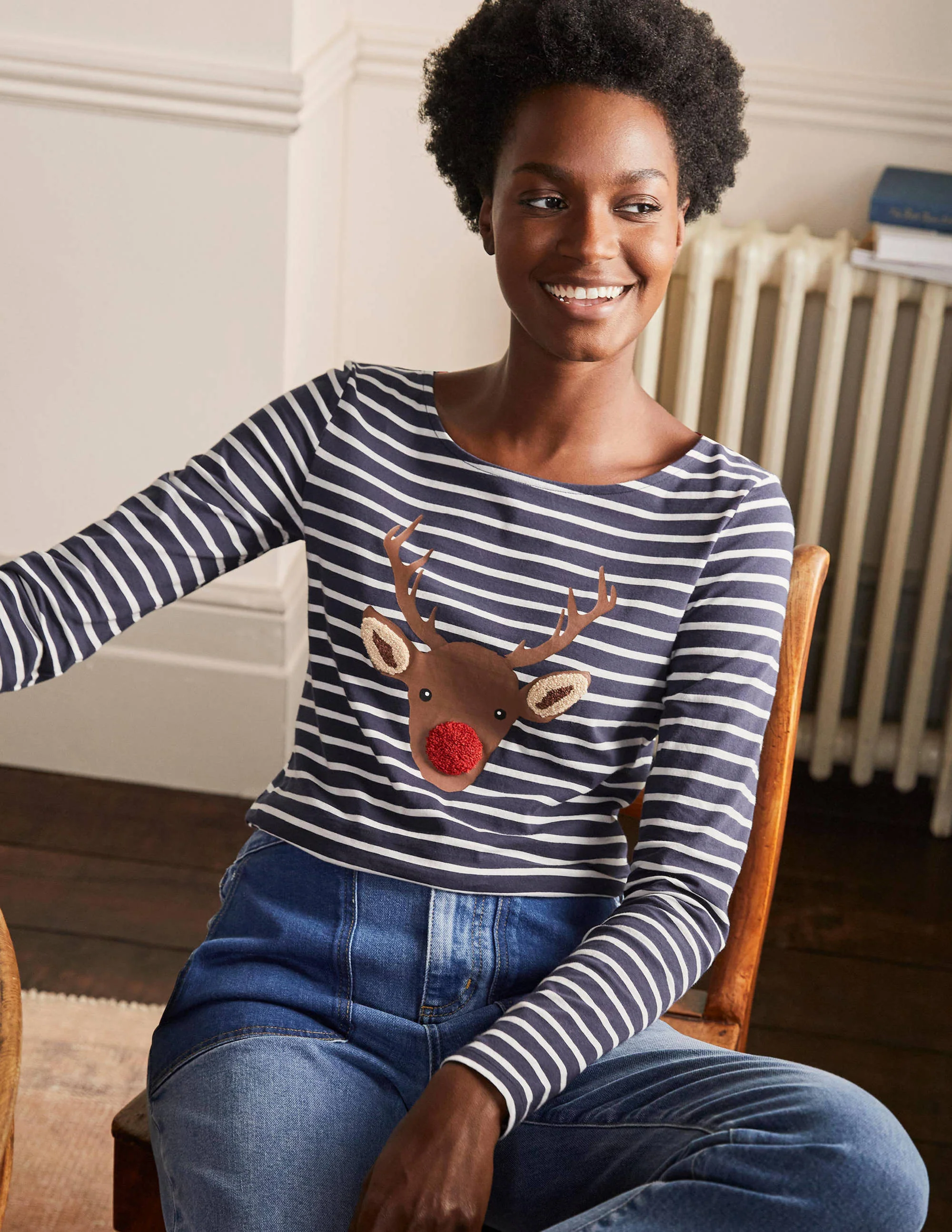 Statement-Bretonshirt-Navy/Naturweiß, Rentiermuster - Image 4