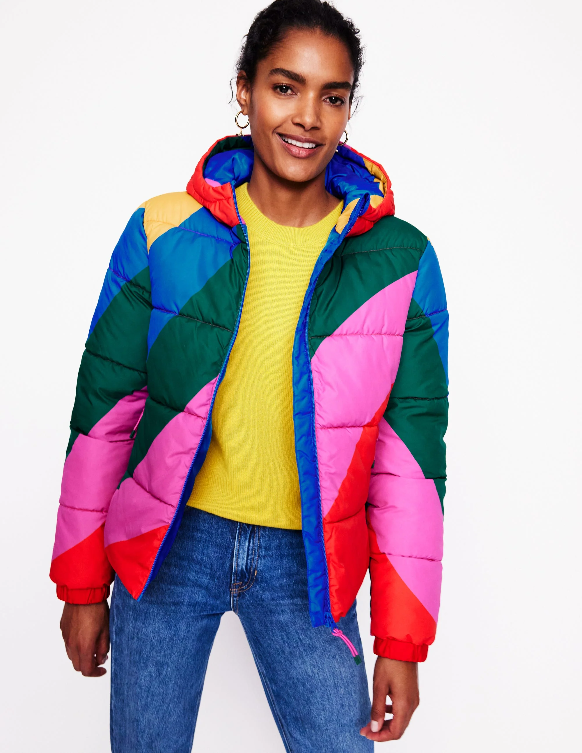 Steppmantel mit Kapuze-Regenbogen