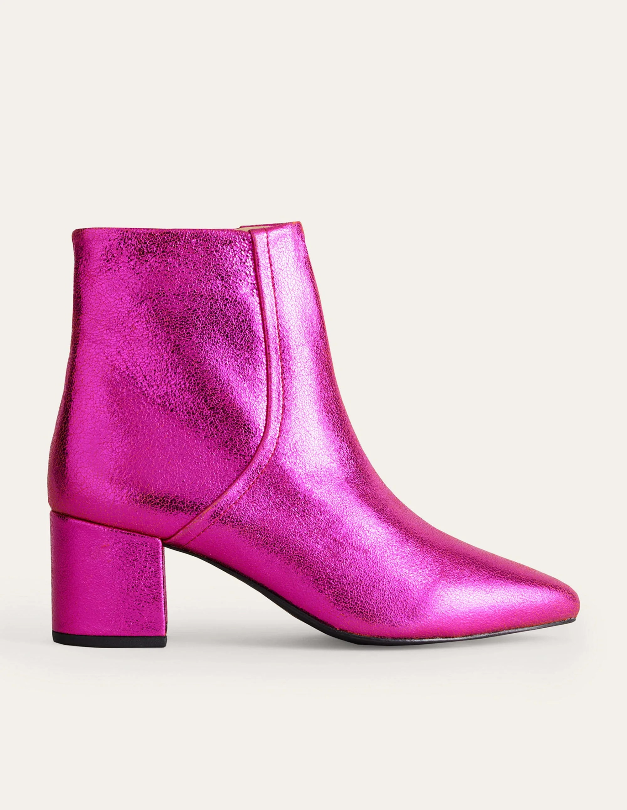 Stiefeletten aus Leder in Metallic-Optik-Wassermelonenrosa, Leder