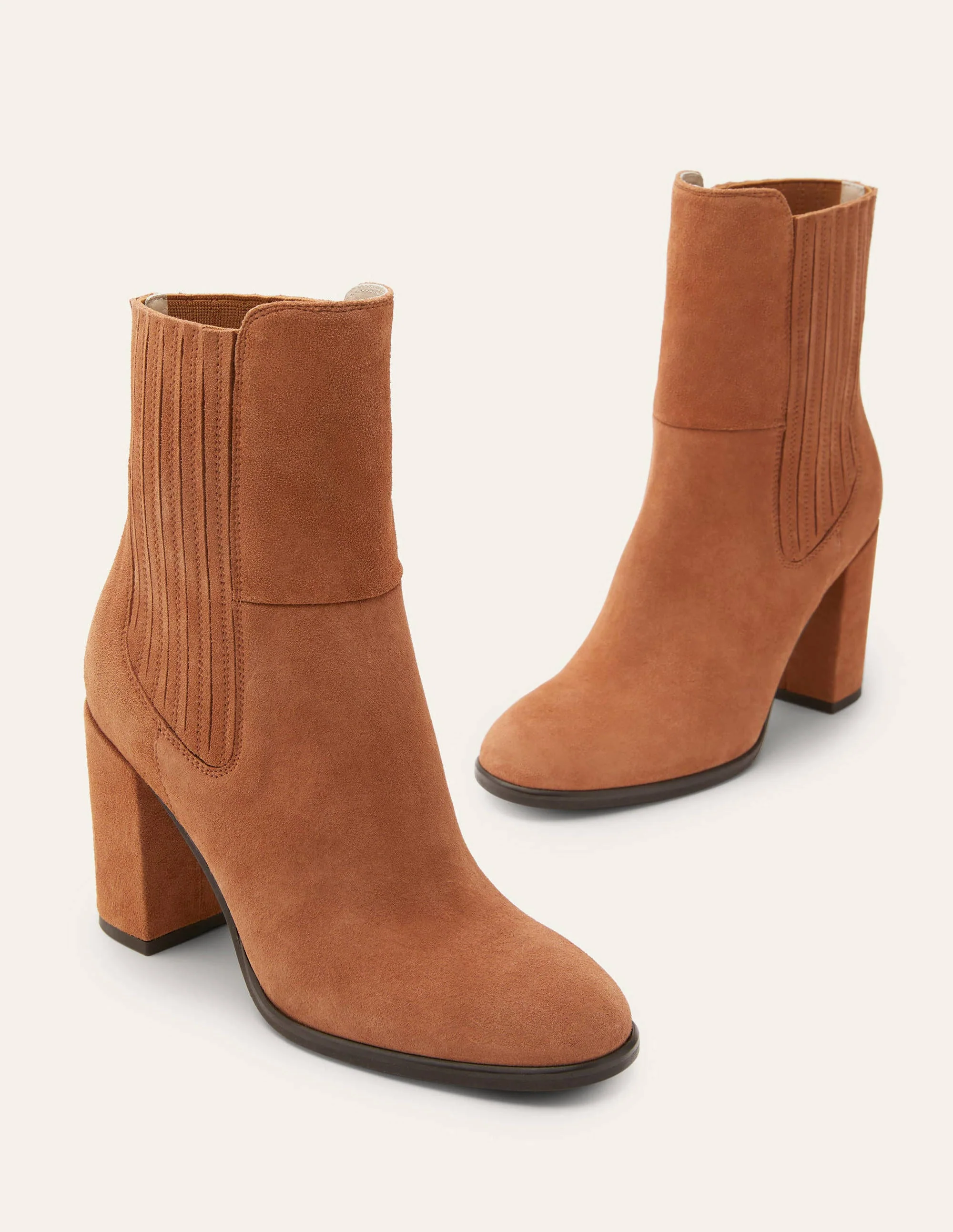 Stiefeletten mit Blockabsatz-Hellbraun, Veloursleder - Image 4