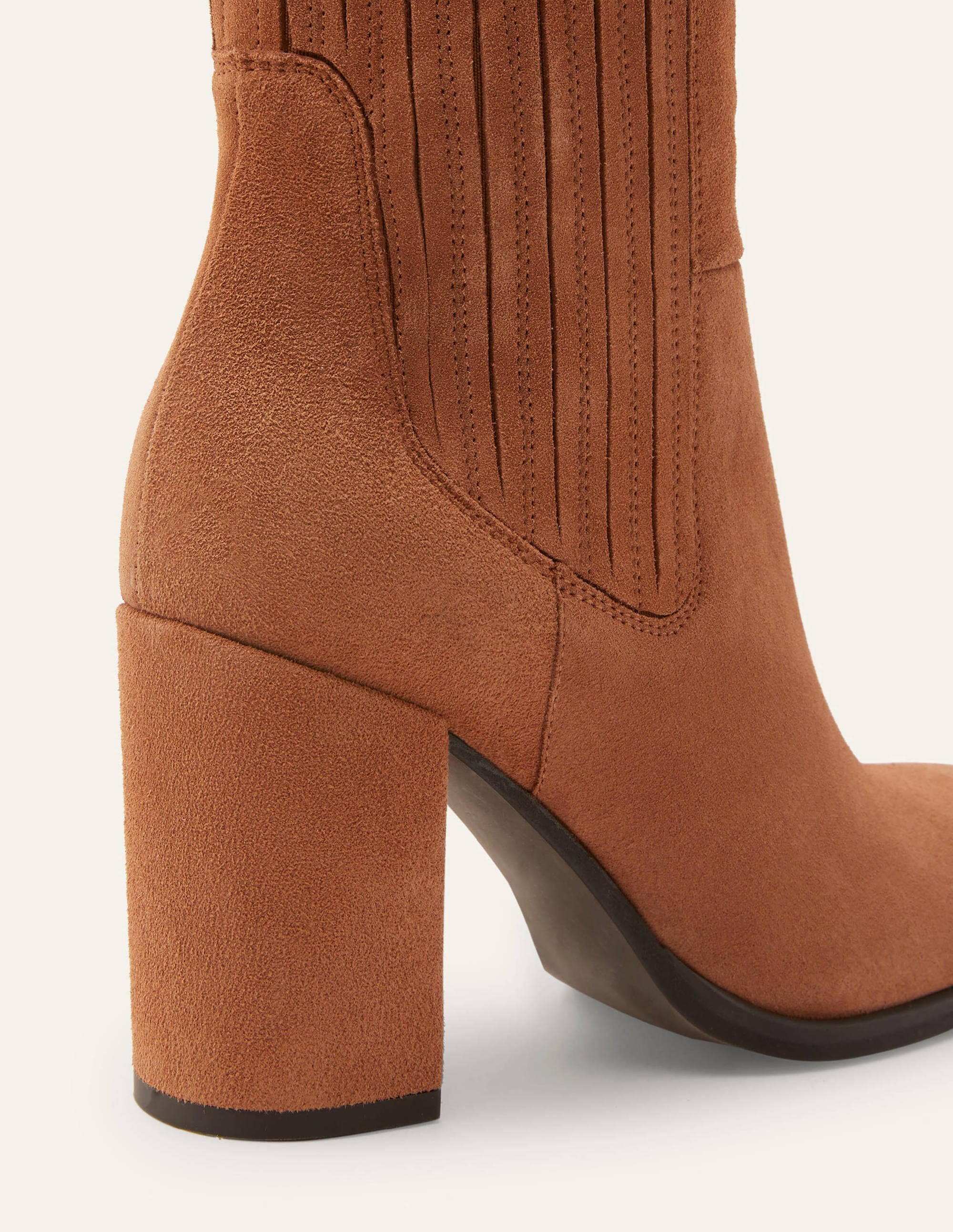 Stiefeletten mit Blockabsatz-Hellbraun, Veloursleder - Image 5