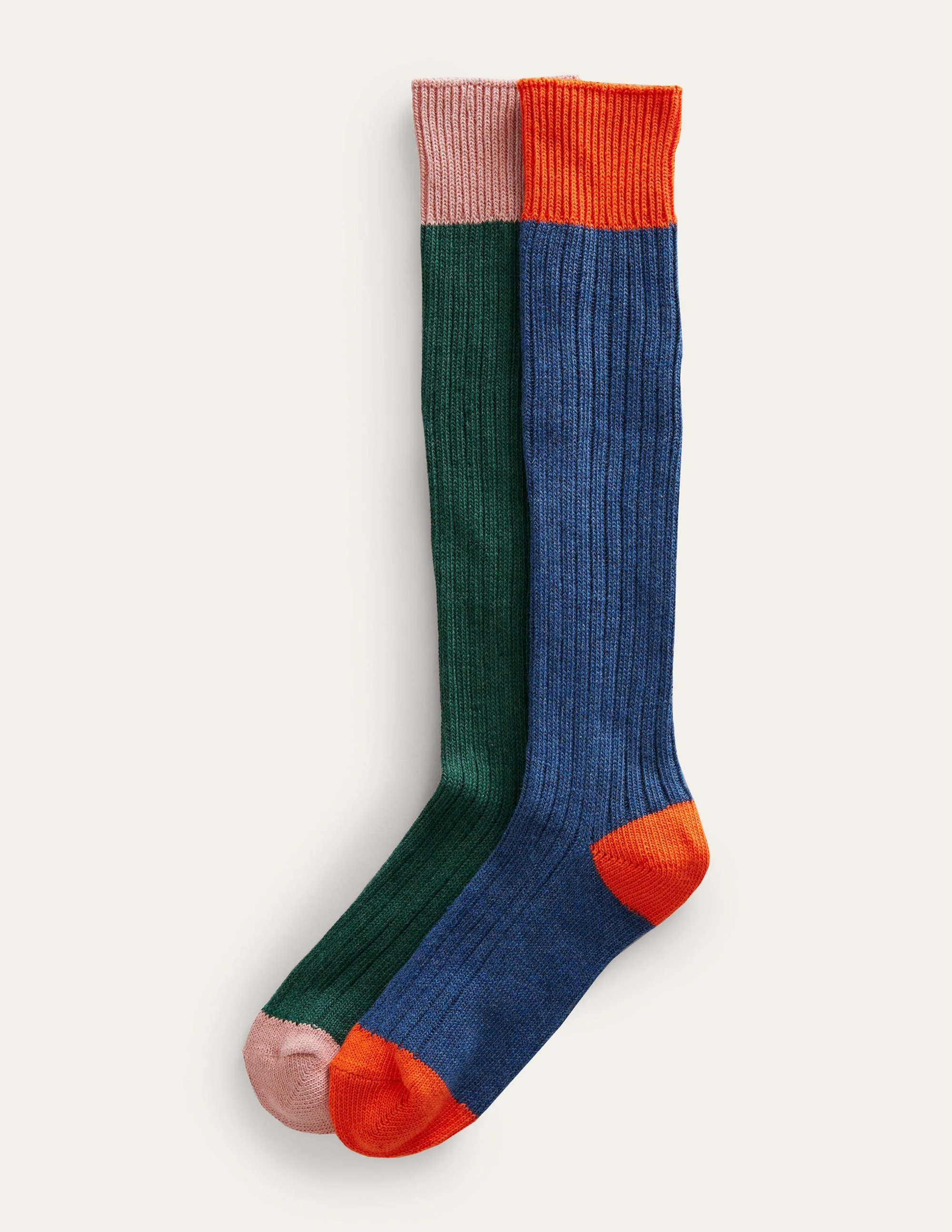 Stiefelsocken im 2er-Pack-Grün/Navy, Blockfarben