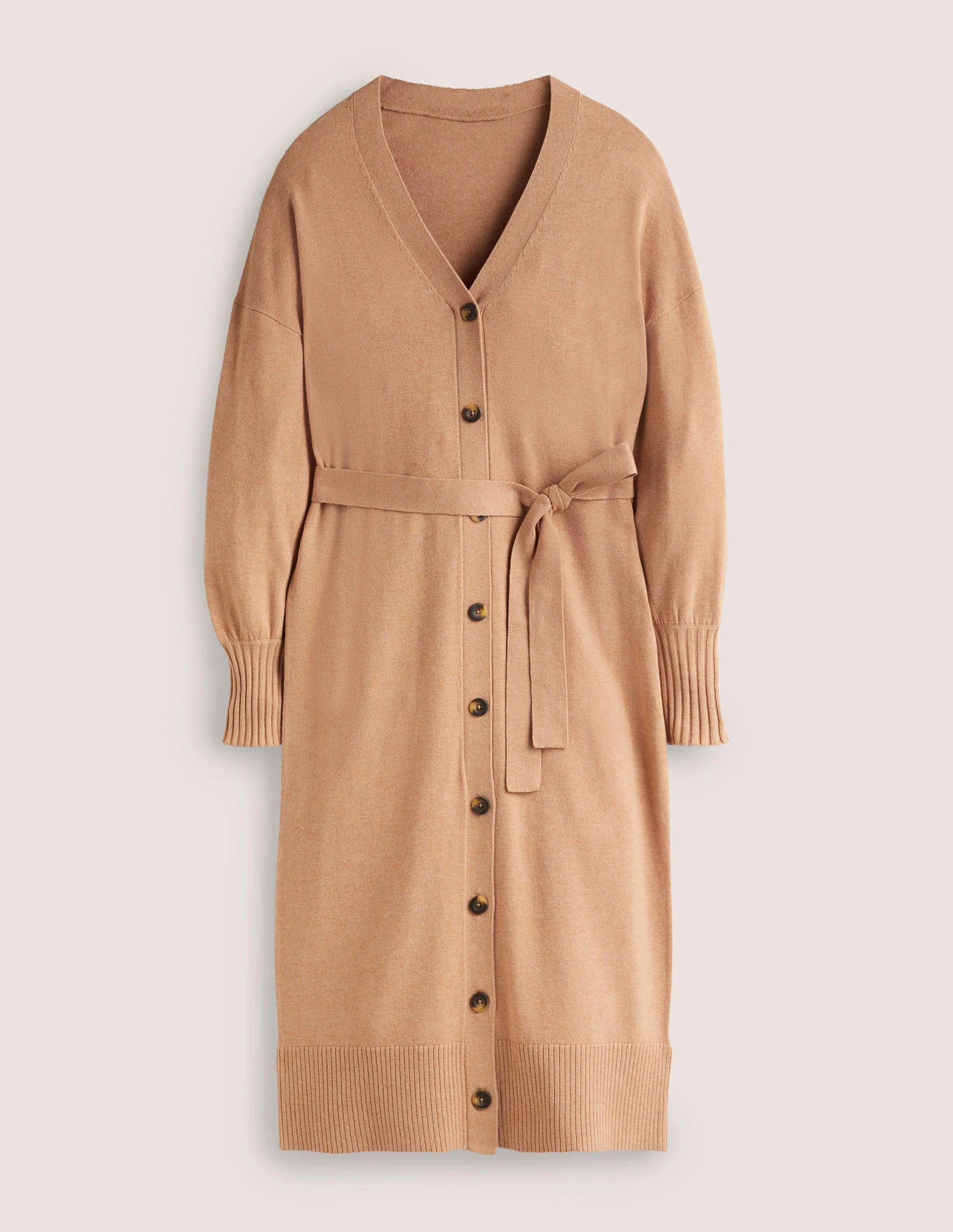 Strick-Midikleid im Cardiganstil-Kamelbraun Melange - Image 6
