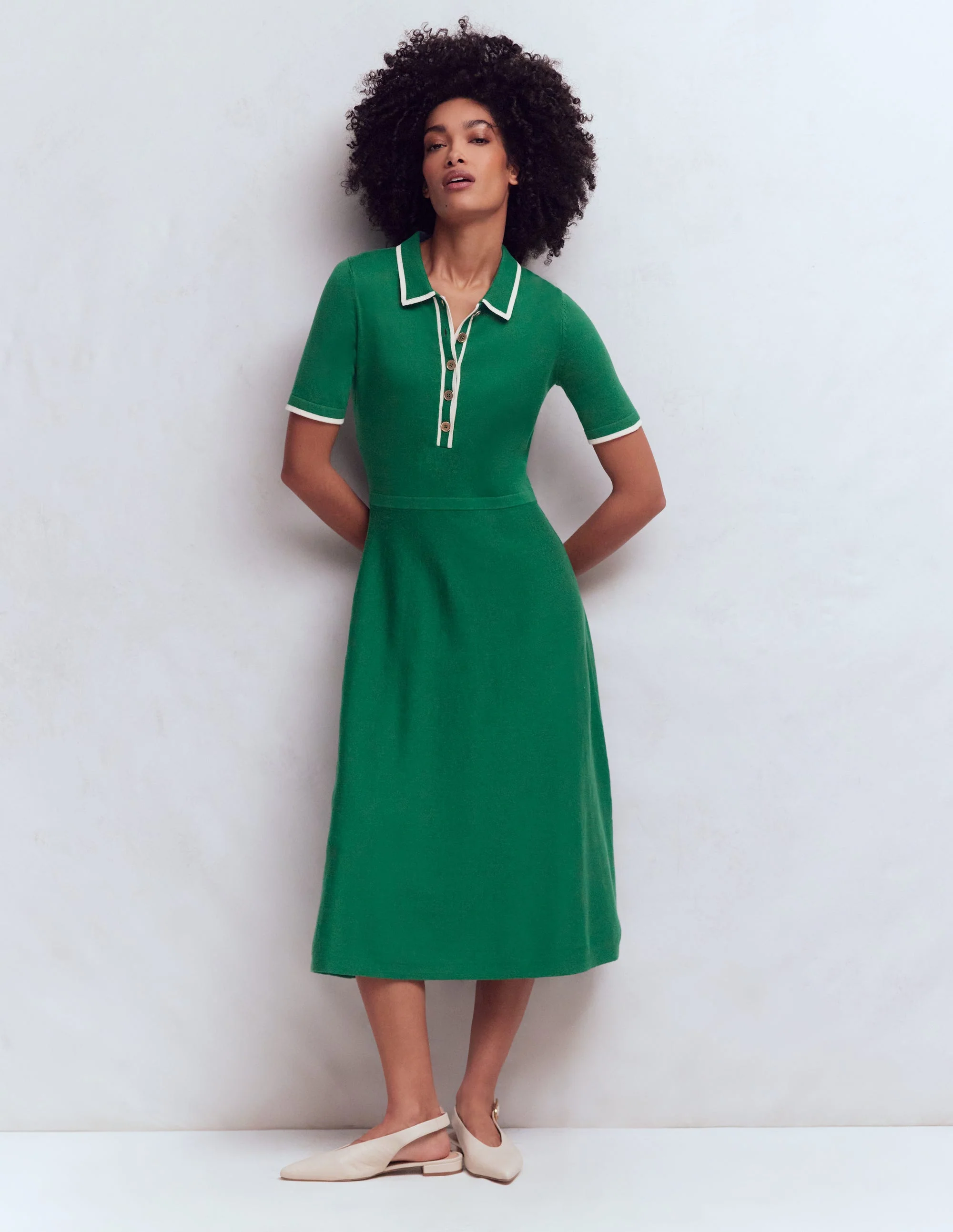 Strick-Midikleid mit Kragen-Frisches Grün