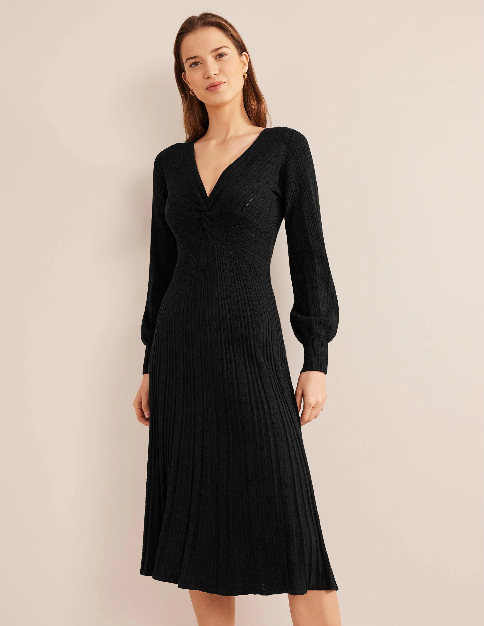 Strick-Midikleid mit Twistdetail-Schwarz - Image 5