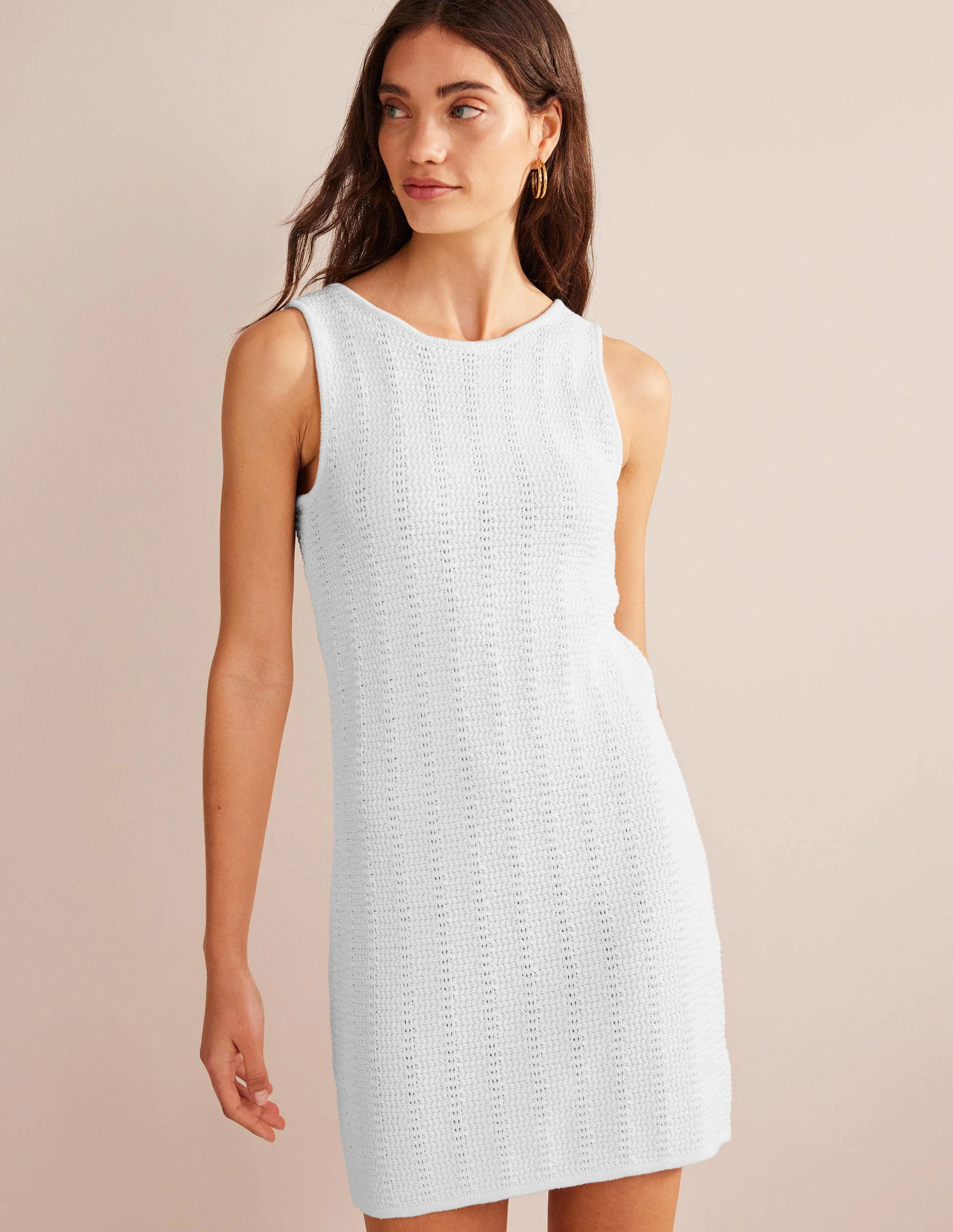 Strick-Minikleid mit rundem Rückenausschnitt-Weiß - Image 4