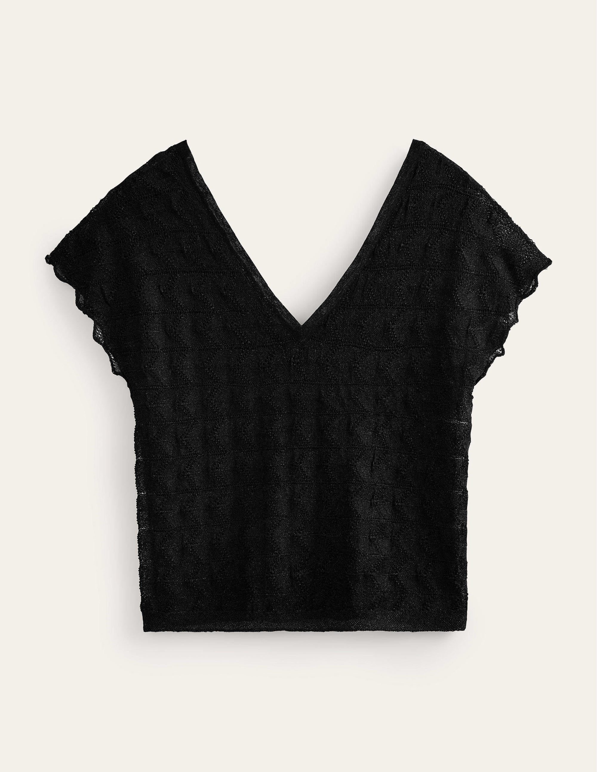 Strick-Strand-Top mit V-Ausschnitt-Metallic Schwarz - Image 5