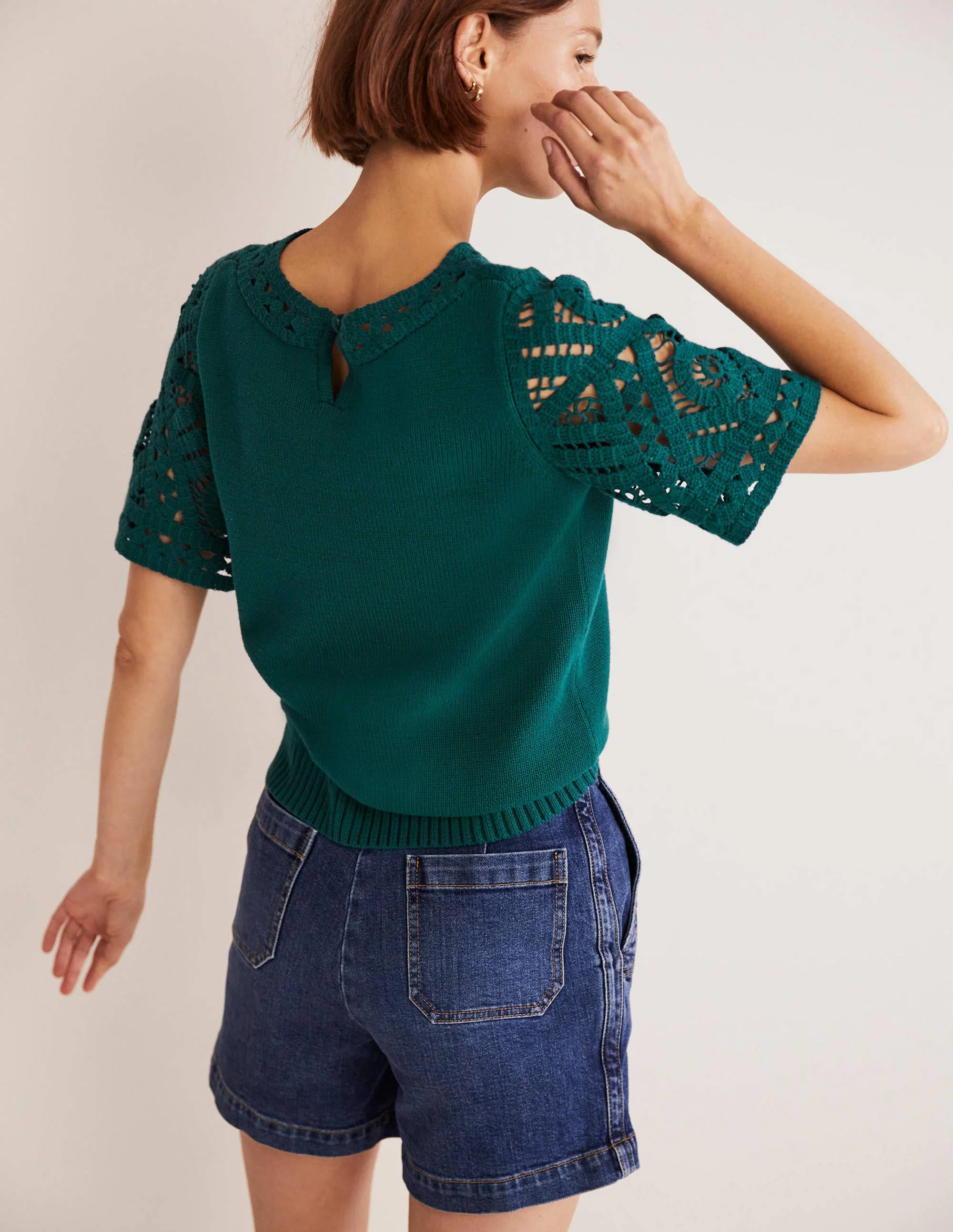 Strick-T-Shirt mit Häkeldetails-Chesapeake Bay/Grün - Image 3