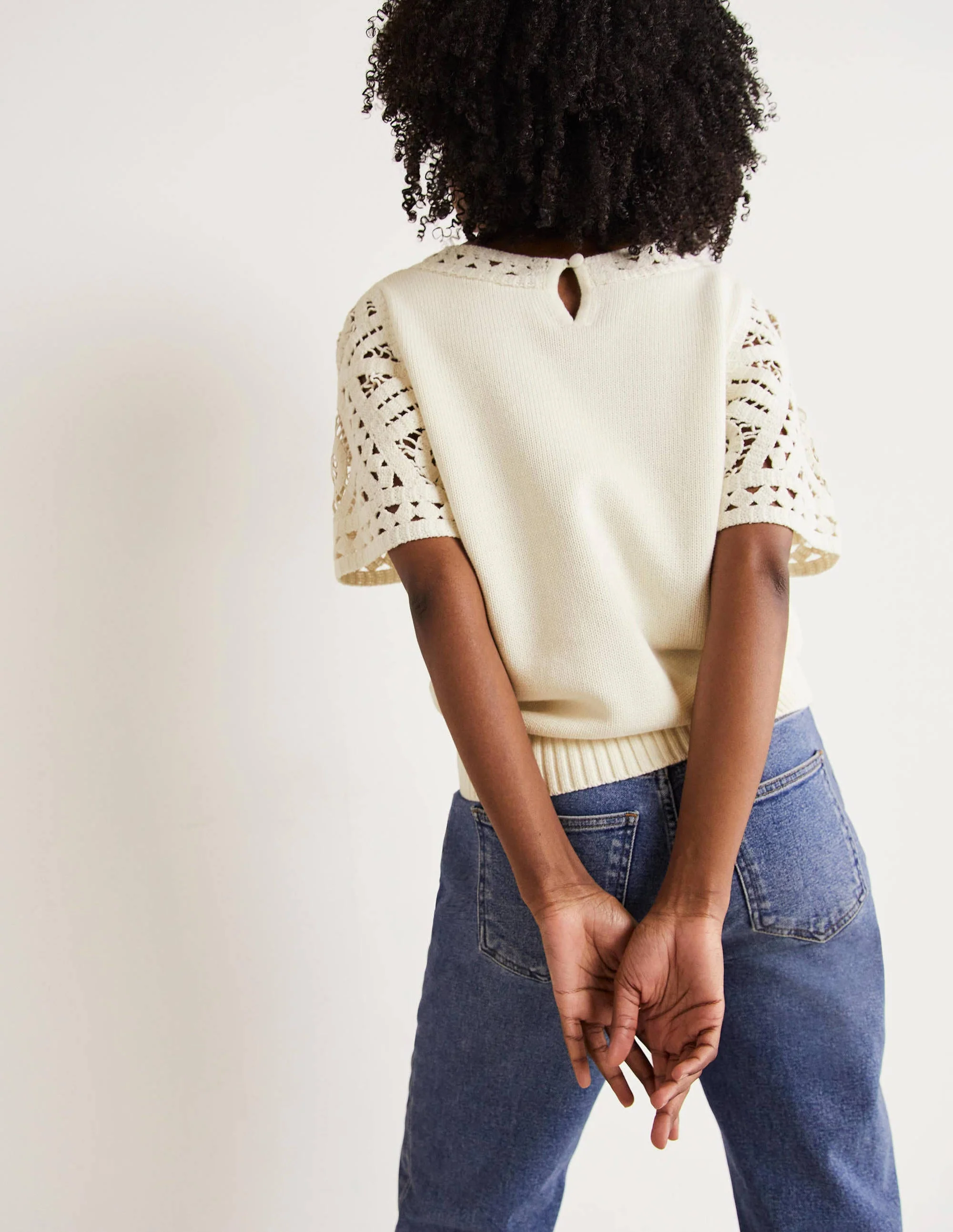 Strick-T-Shirt mit Häkeldetails-Naturweiß - Image 3