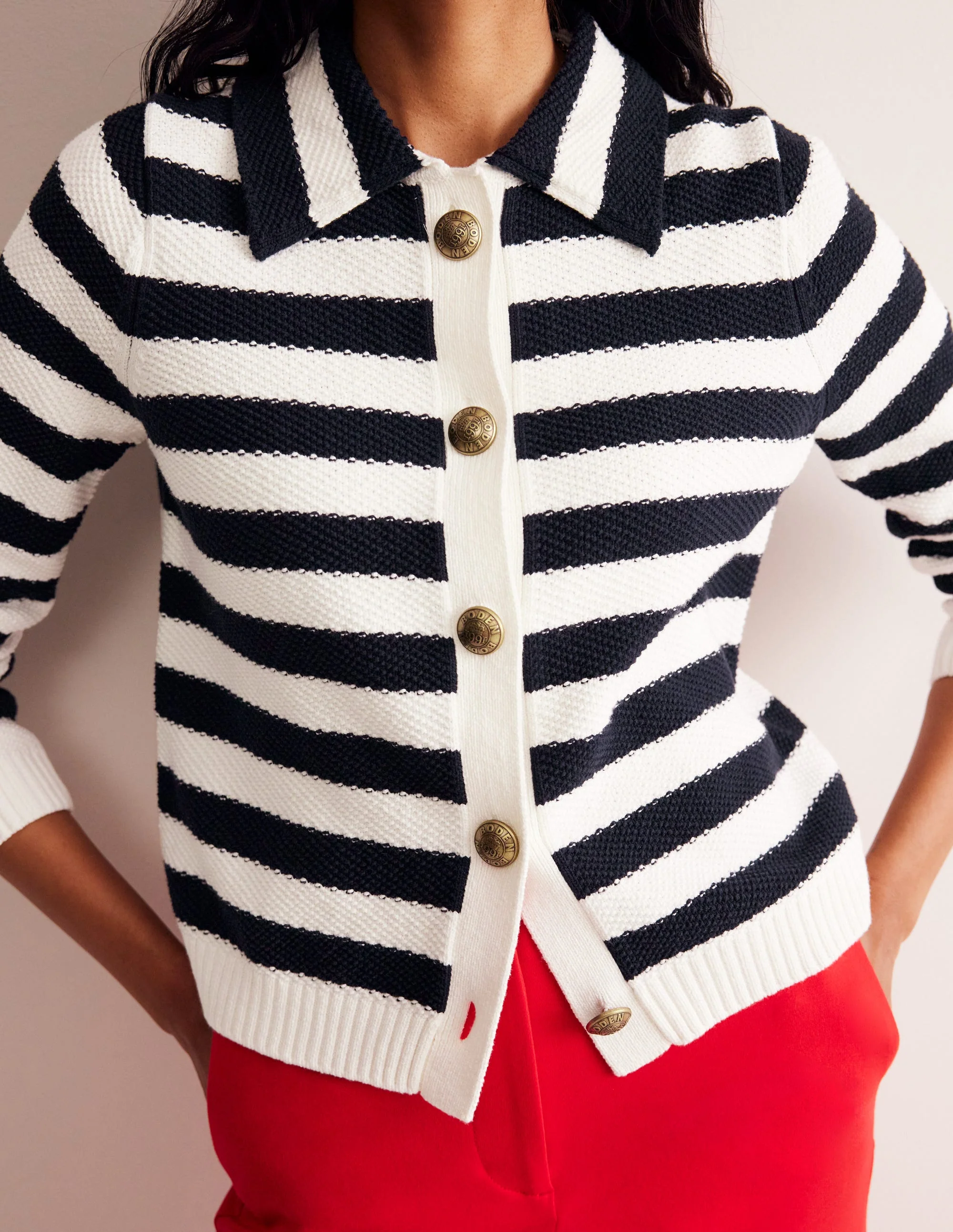 Strickjacke mit Kragen-Französisches Navy/Naturweiß, Gestreift - Image 2