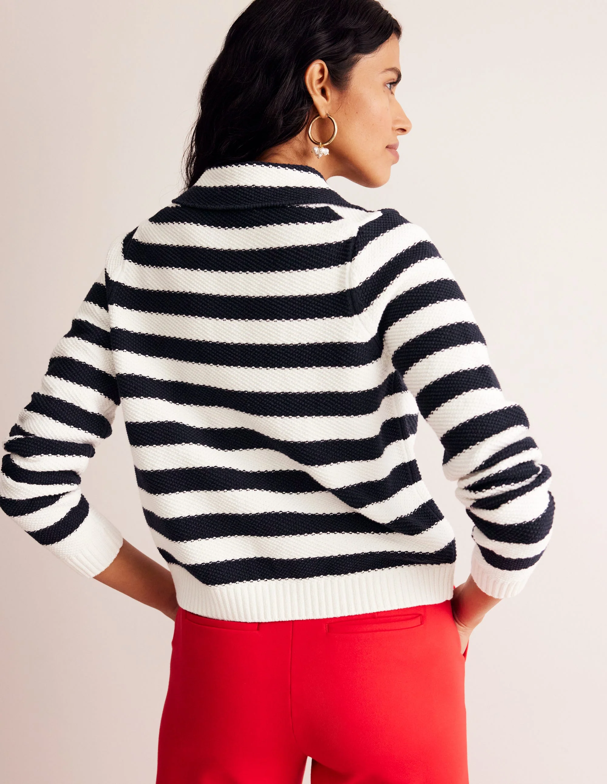 Strickjacke mit Kragen-Französisches Navy/Naturweiß, Gestreift - Image 3