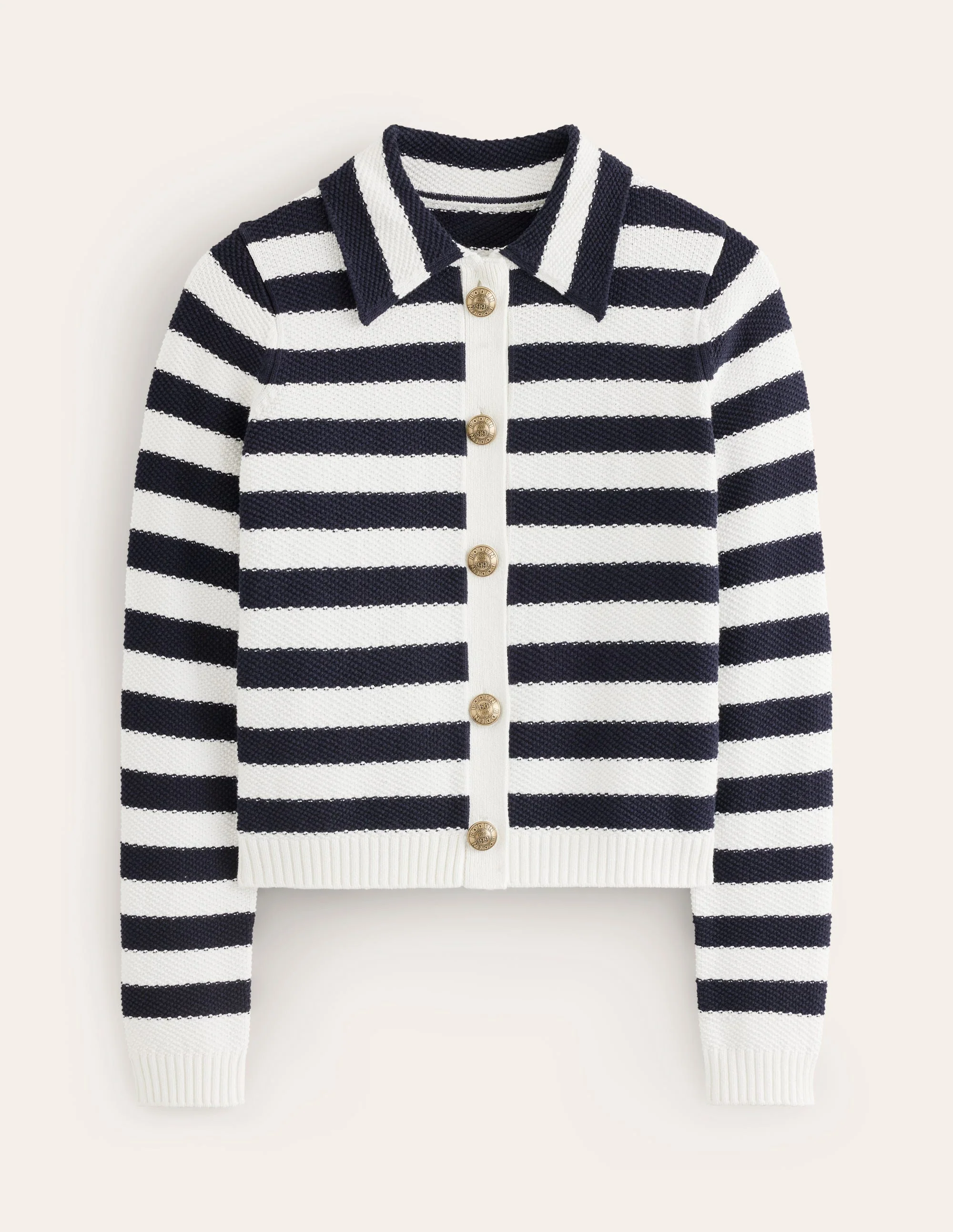 Strickjacke mit Kragen-Französisches Navy/Naturweiß, Gestreift - Image 5