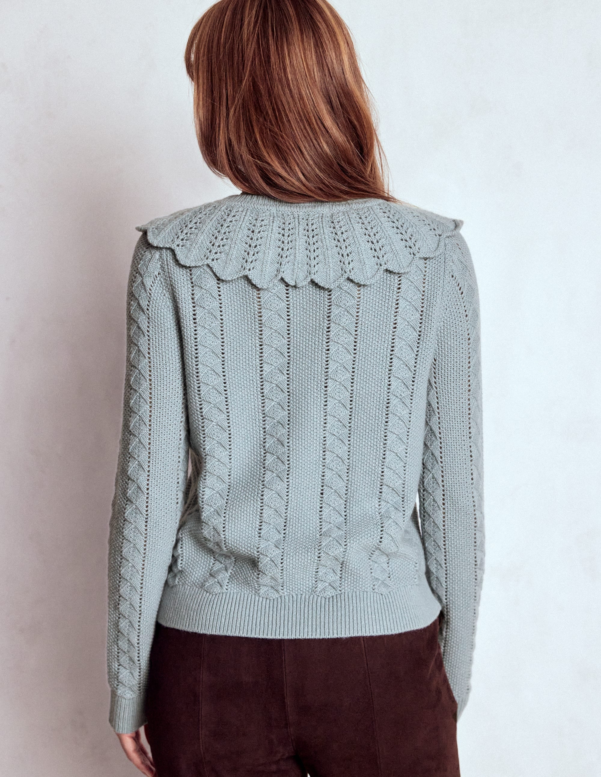 Strickjacke mit Muschelsaum am Kragen-Meeresnebel Blau Meliert - Image 3