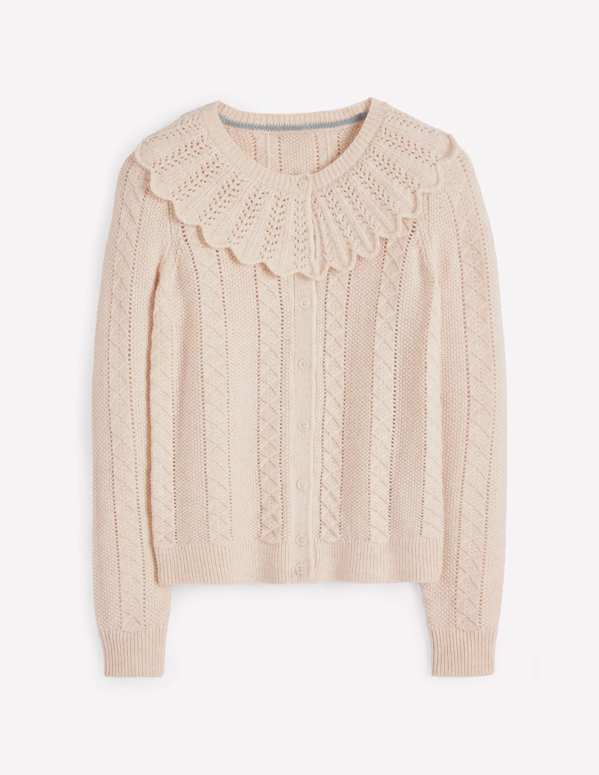 Strickjacke mit Muschelsaum am Kragen-Warmes Naturweiß Meliert - Image 6