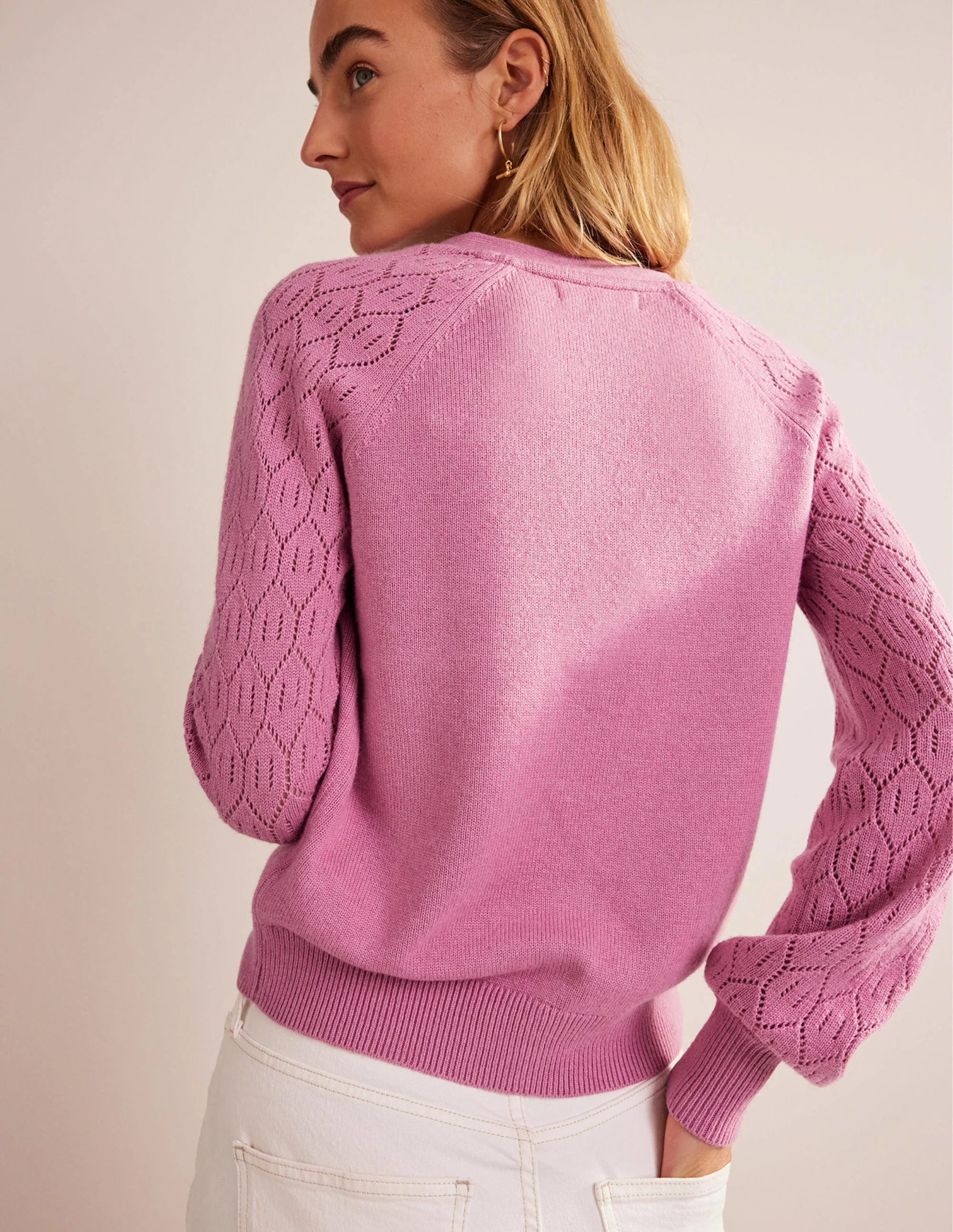 Strickjacke mit Pointelle-Ärmeln-Erdbeer-Sorbet - Image 3