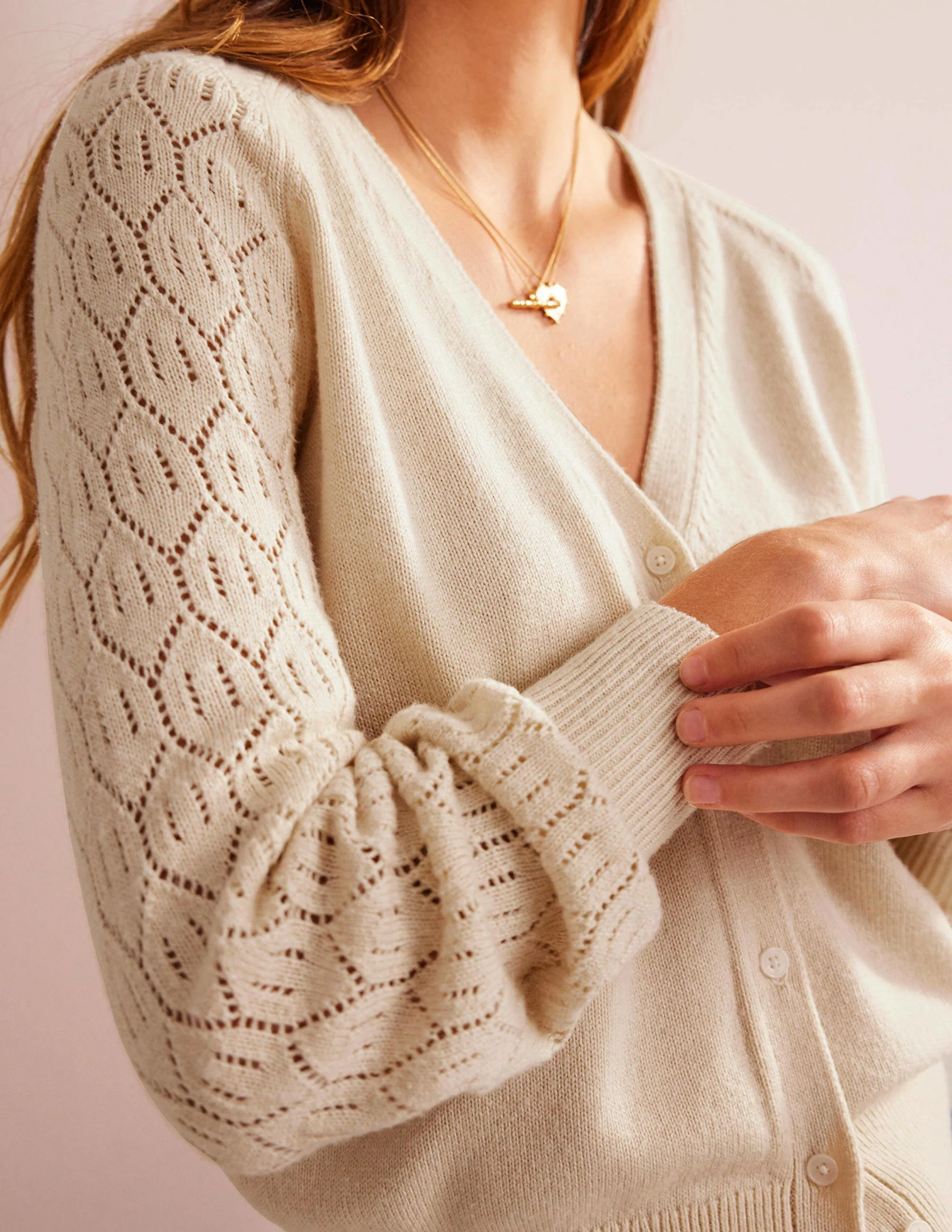 Strickjacke mit Pointelle-Ärmeln-Warmes Naturweiß - Image 2