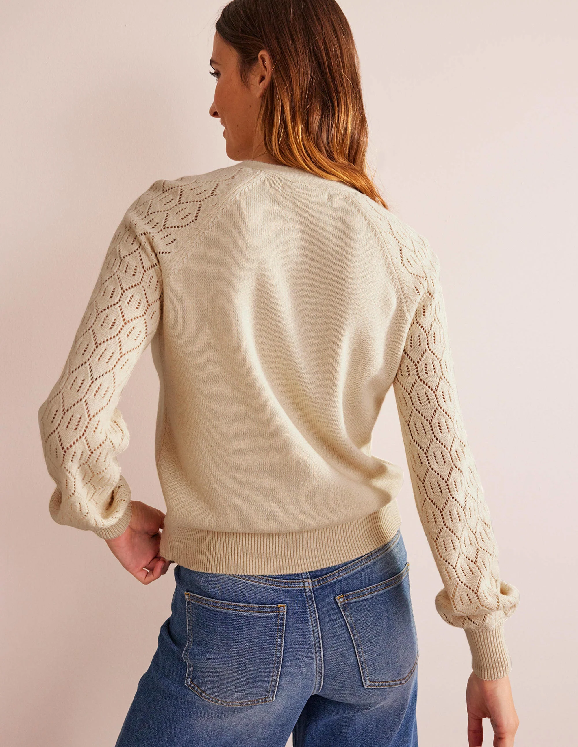 Strickjacke mit Pointelle-Ärmeln-Warmes Naturweiß - Image 3