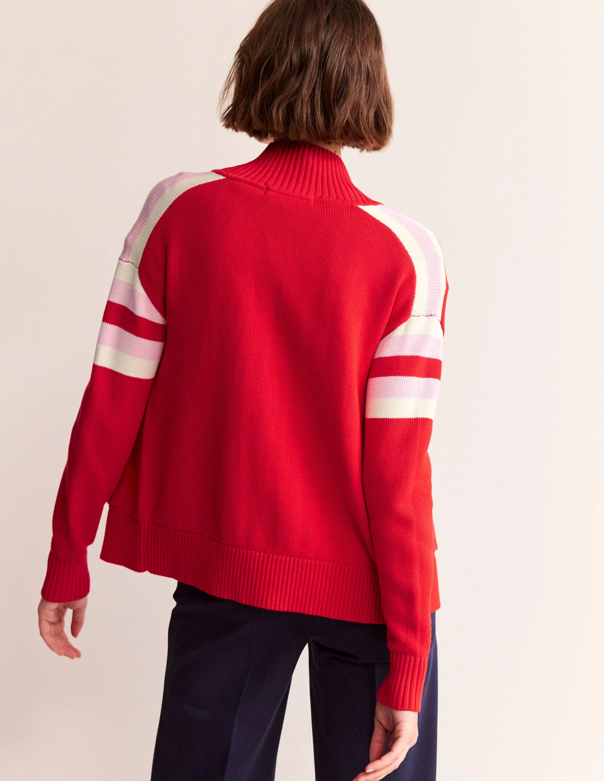Strickjacke mit Reißverschluss-Flame Scarlet, Naturweiß Streifen - Image 3