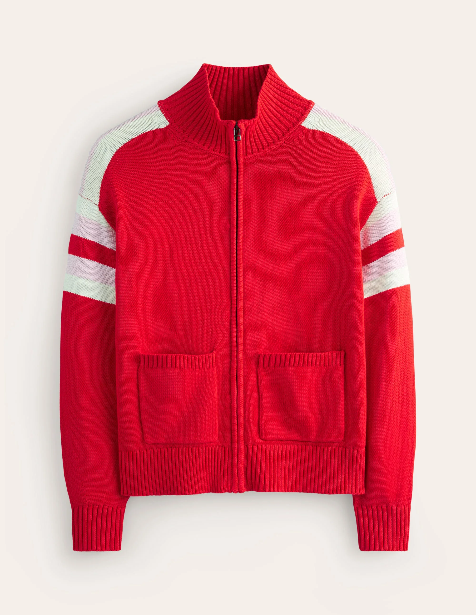 Strickjacke mit Reißverschluss-Flame Scarlet, Naturweiß Streifen - Image 6