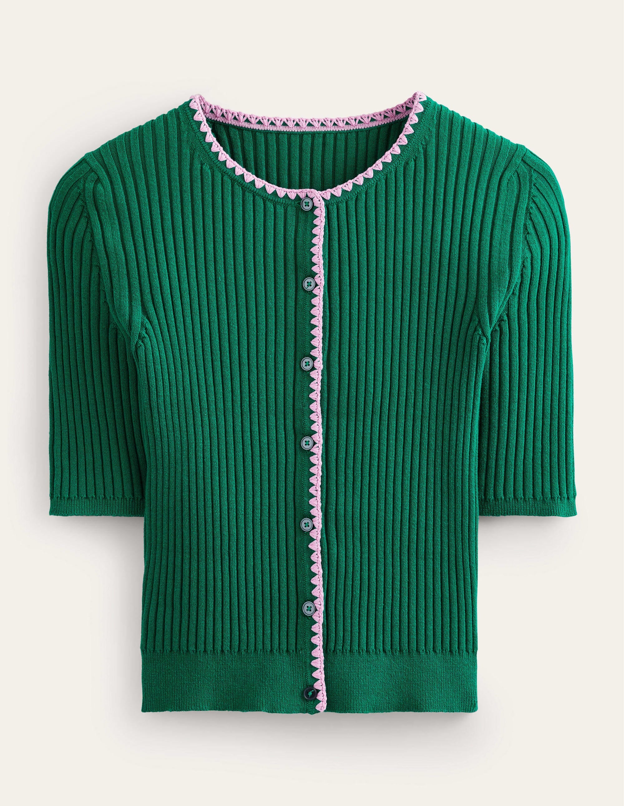 Strickjacke mit Rippstruktur und Häkelrand-Leuchtendes Smaragdgrün - Image 6