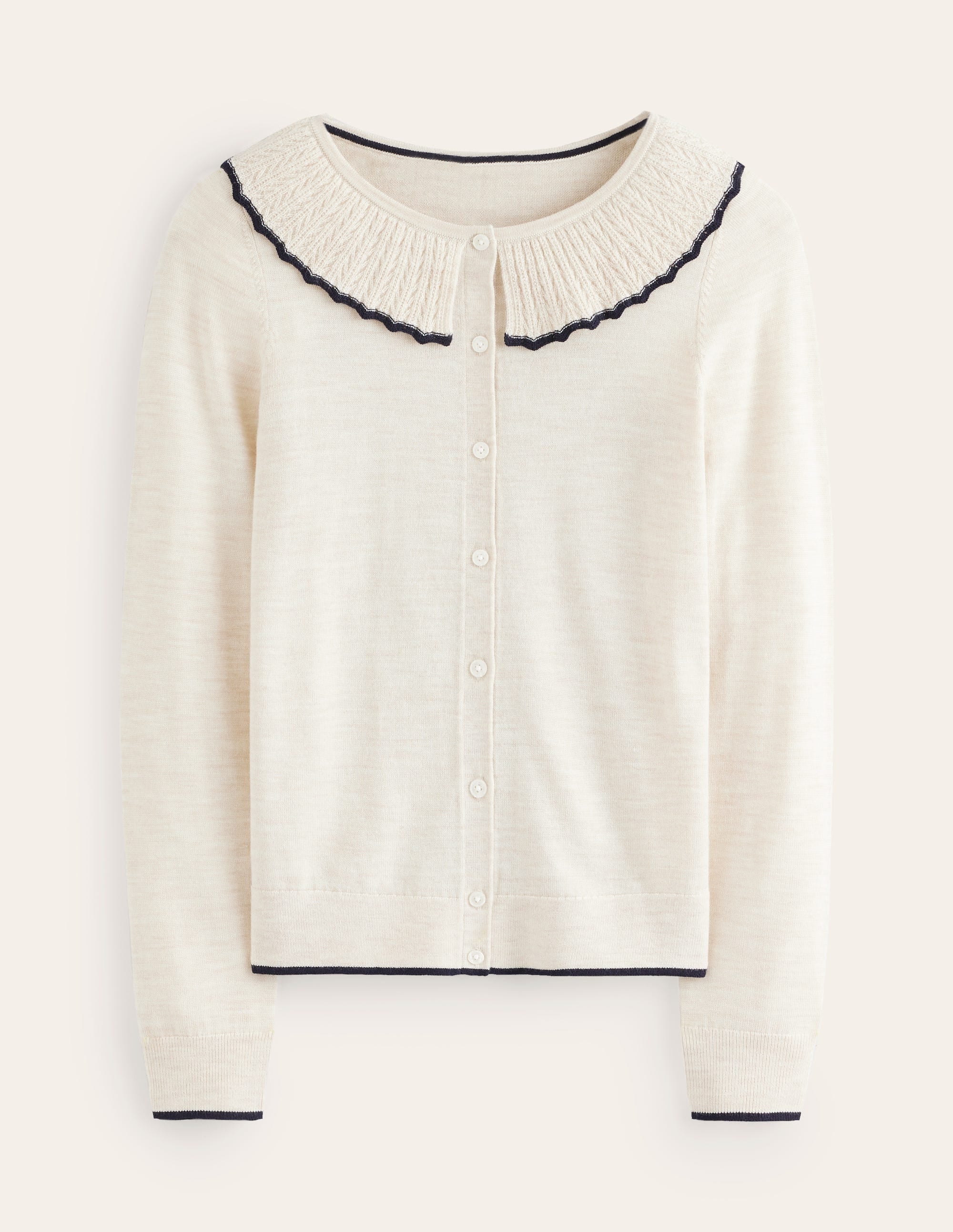 Strickjacke mit Rüschenkragen-Beige Meliert - Image 5