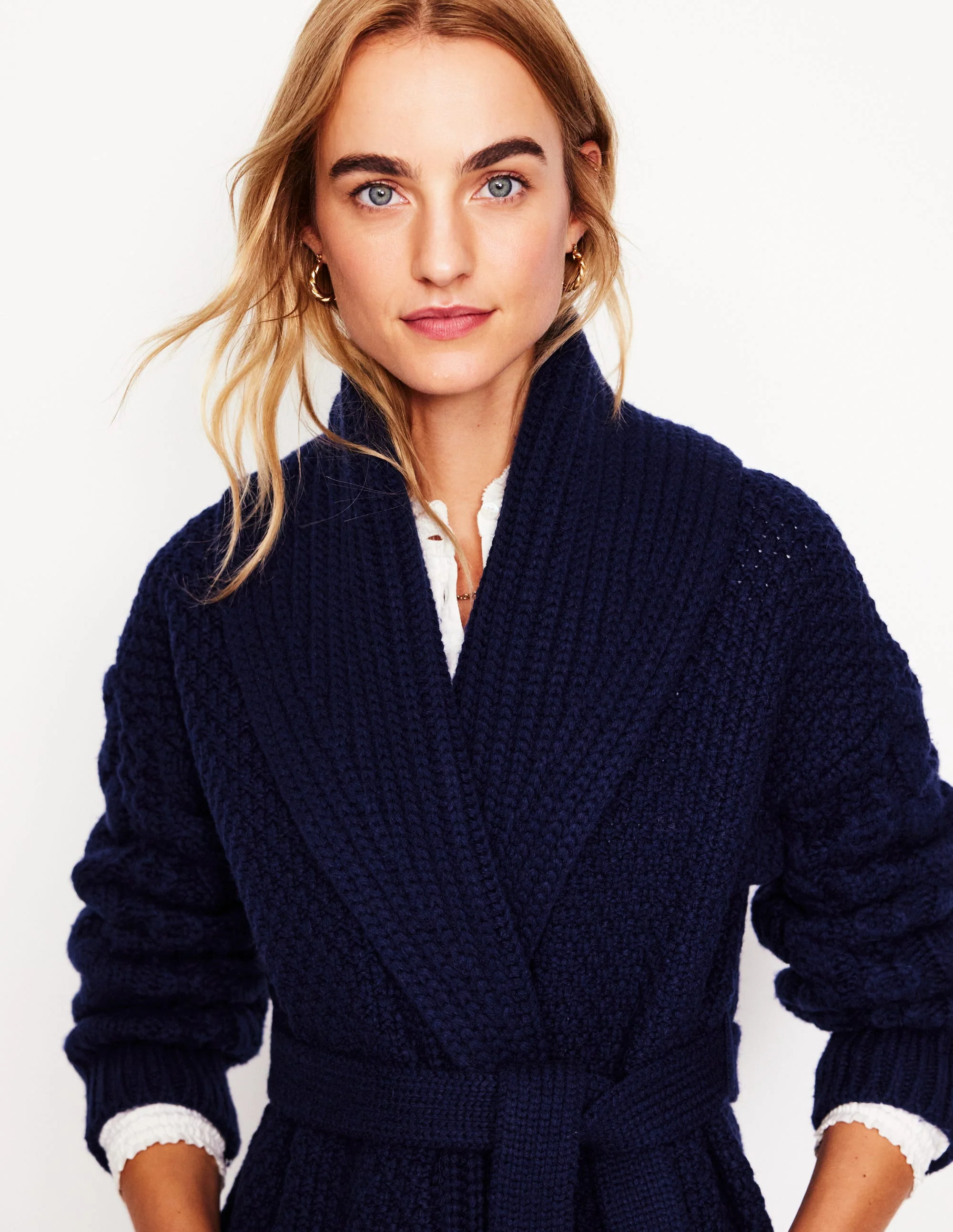 Strickjacke mit Zopfmuster und Gürtel-Aqua Marine Marl - Image 3