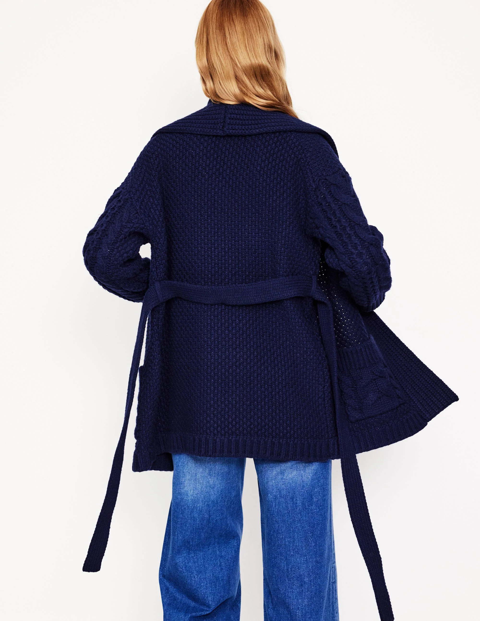 Strickjacke mit Zopfmuster und Gürtel-Aqua Marine Marl - Image 4