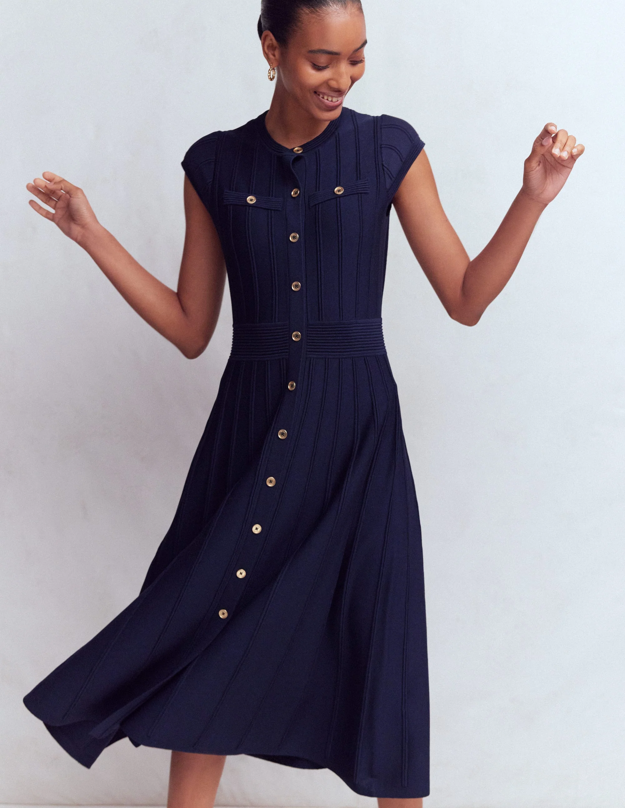 Strickkleid mit Flügelärmeln-Marineblau - Image 4