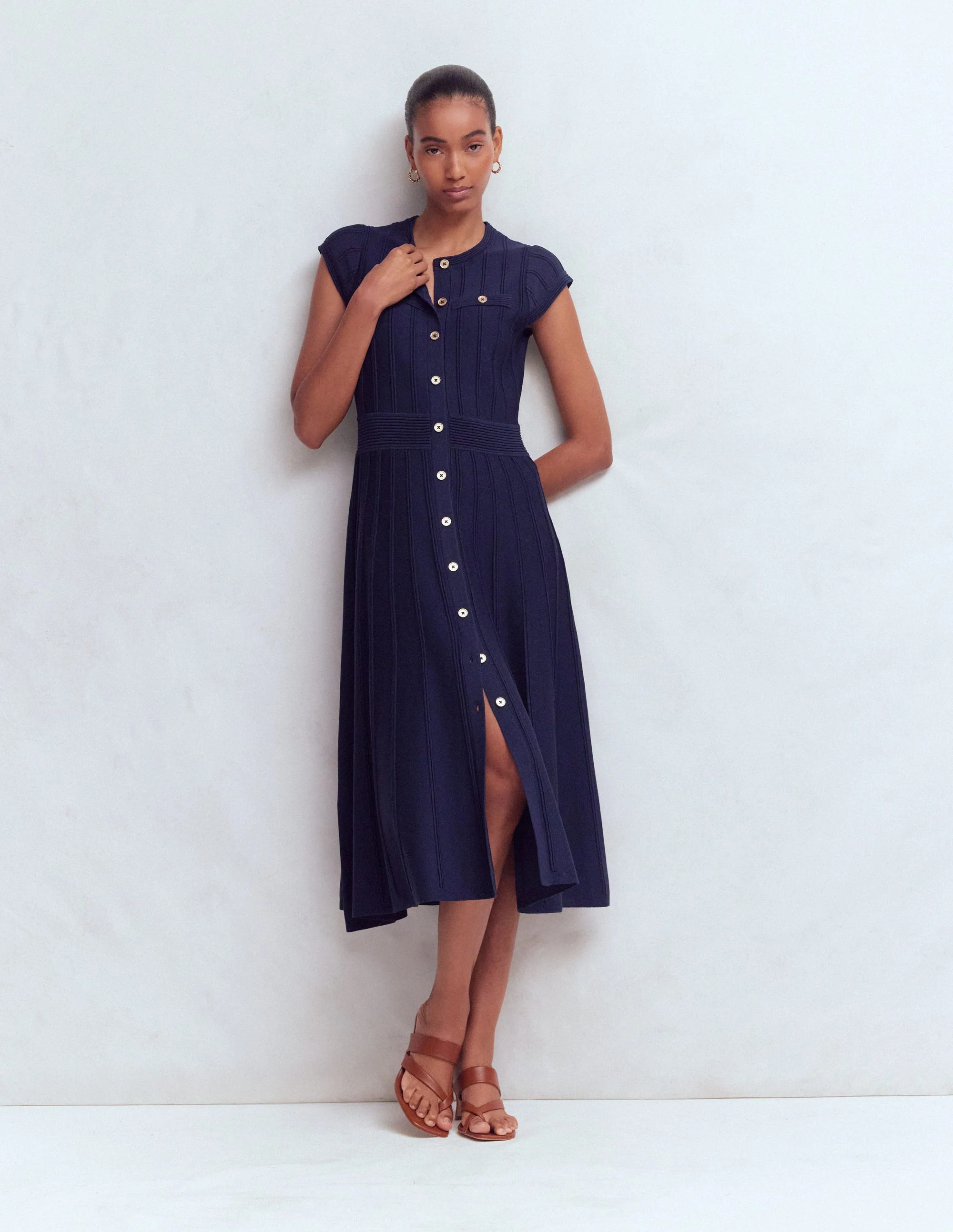 Strickkleid mit Flügelärmeln-Marineblau - Image 6