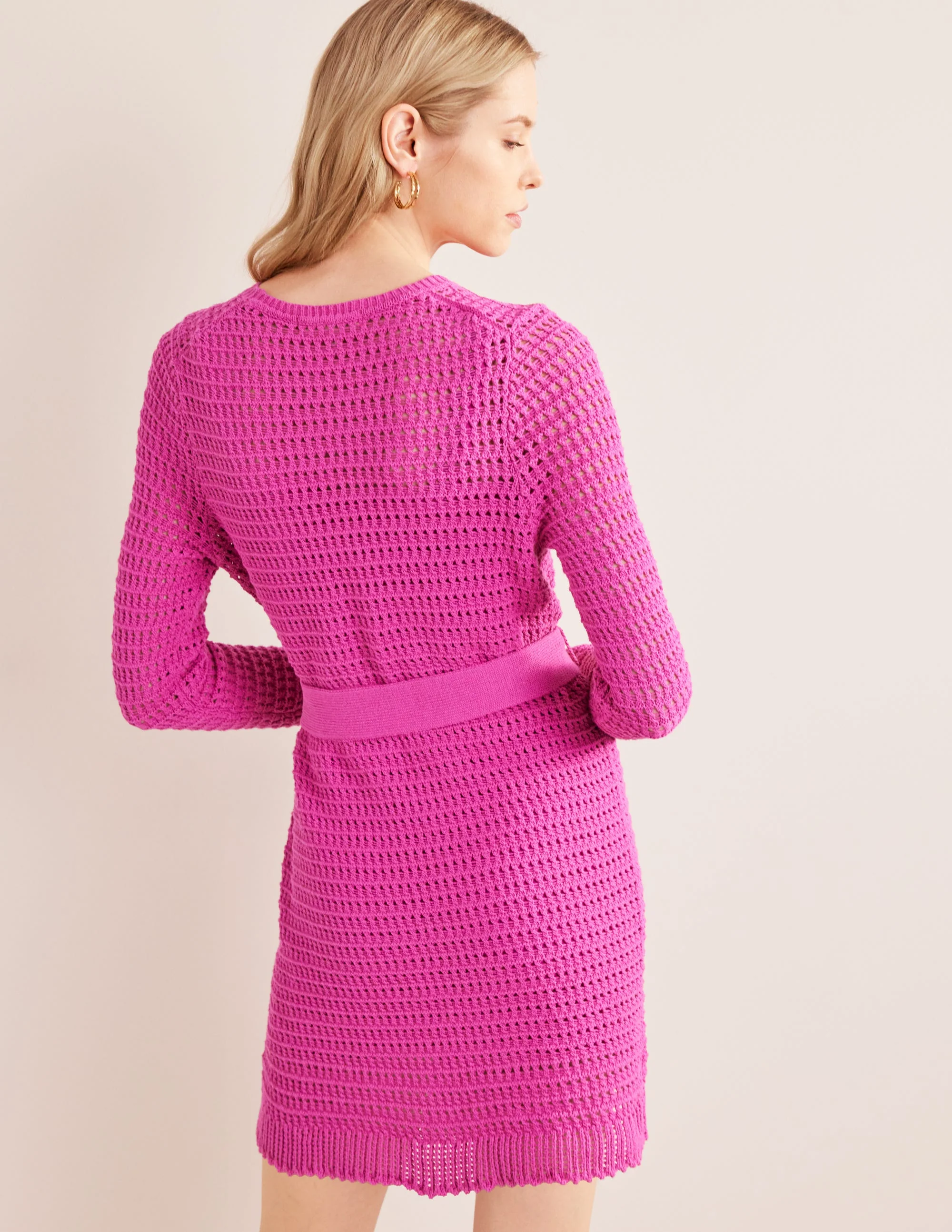 Strickkleid mit Häkeldetails-Magenta - Image 3