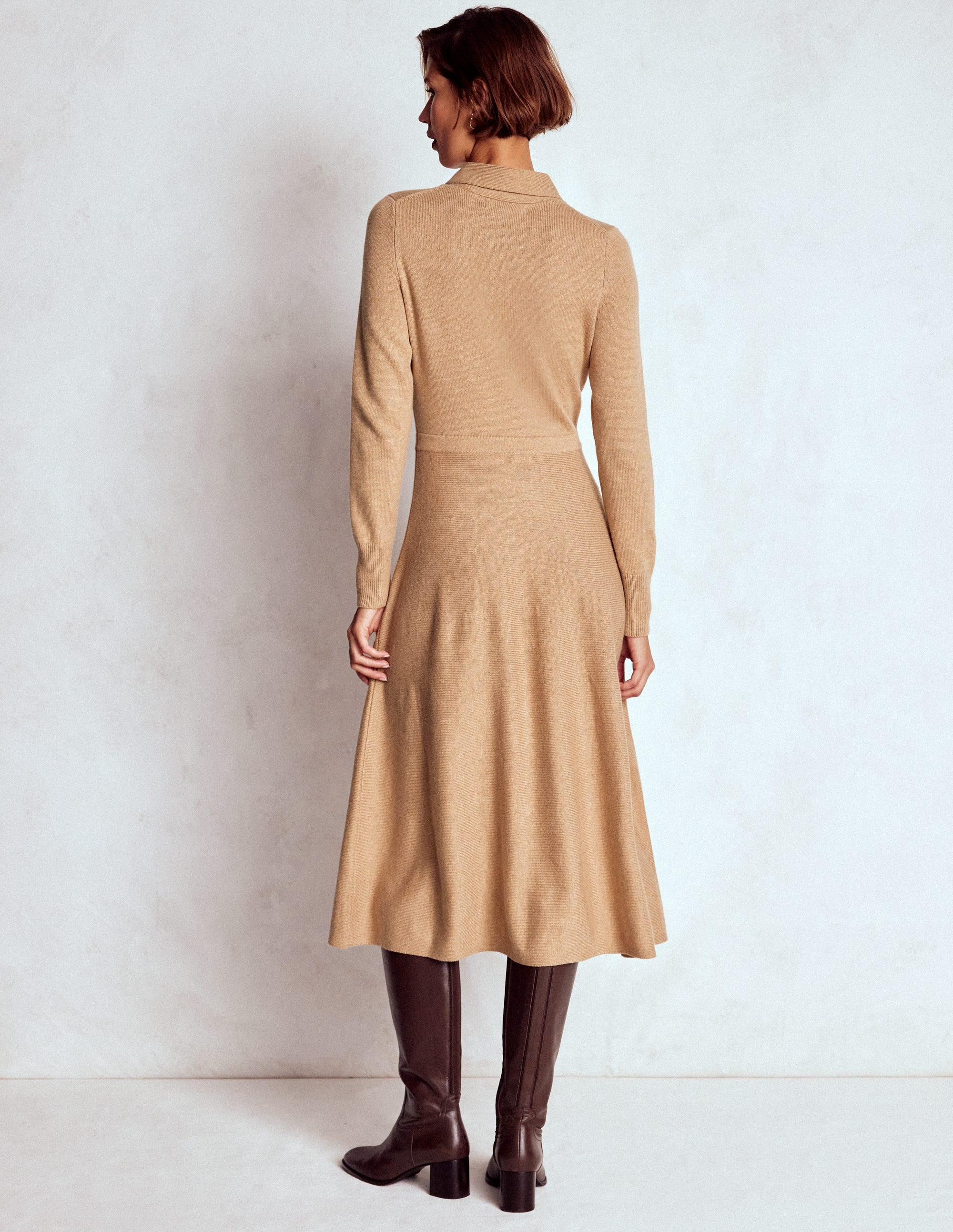 Strickkleid mit Schleife-Camel Meliert - Image 3