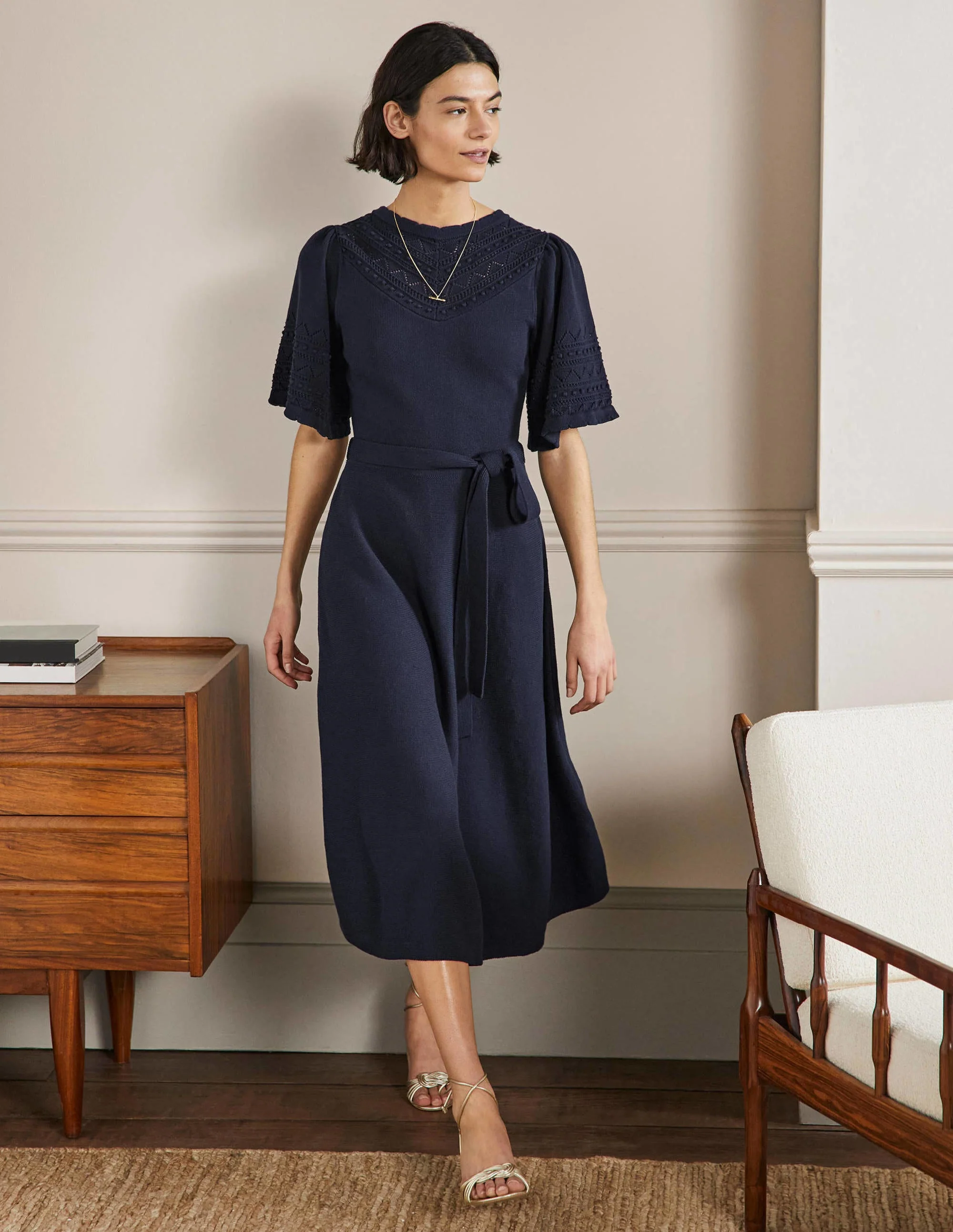 Strickkleid mit weiten Ärmeln-Marineblau