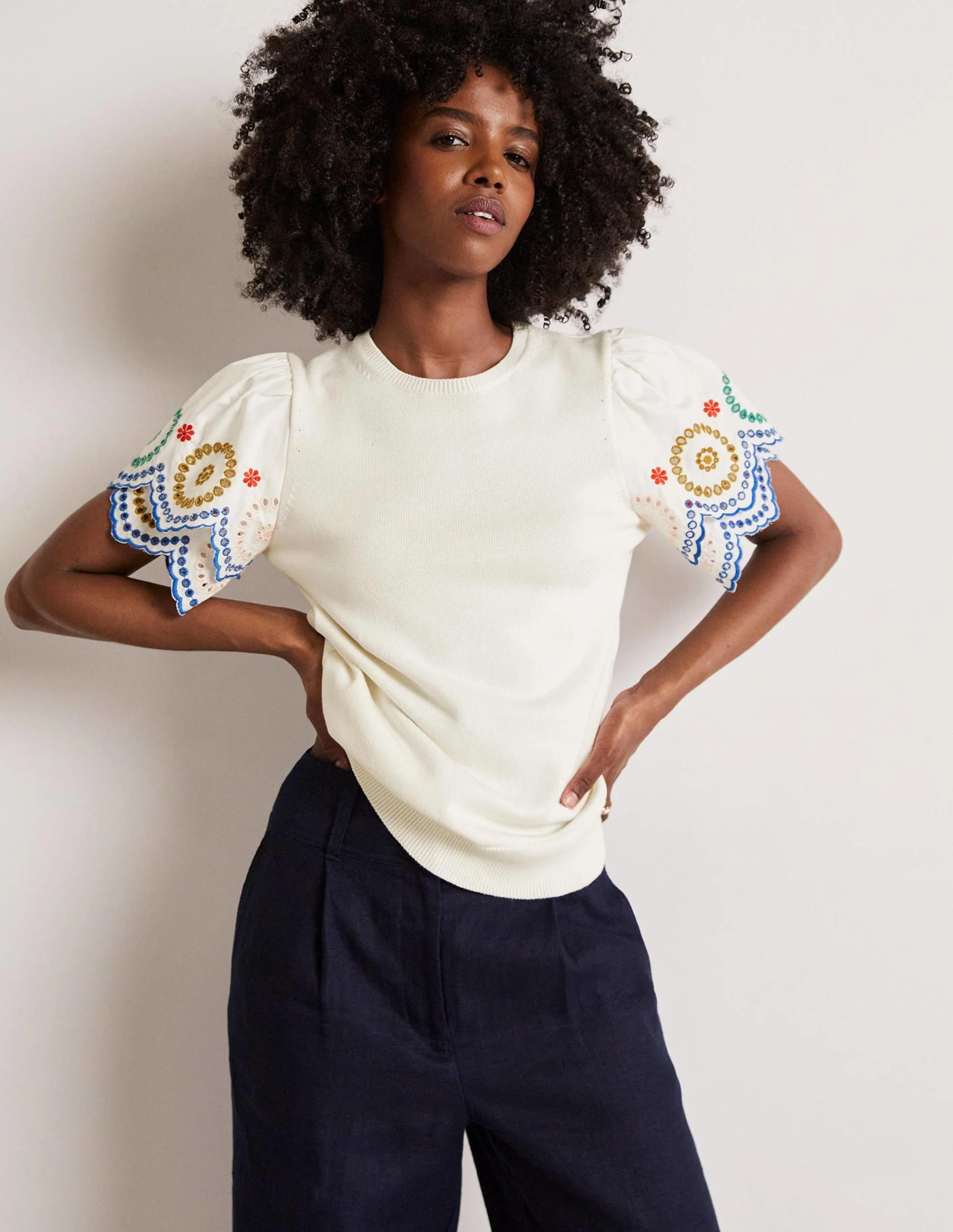 Strickshirt mit Ärmeldetail-Naturweiß