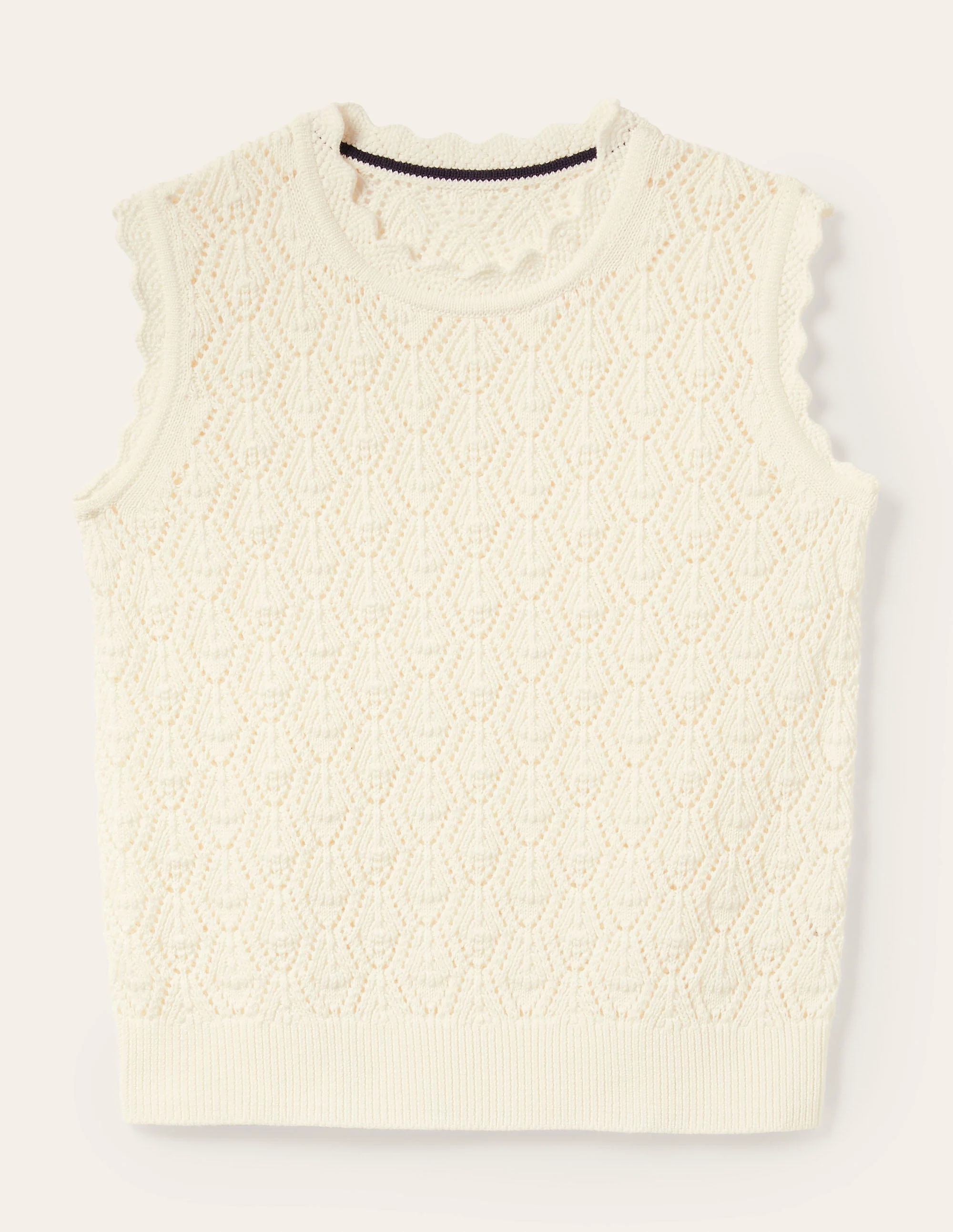 Stricktop mit Häkeldetails und Muschelsaum-Naturweiß - Image 6