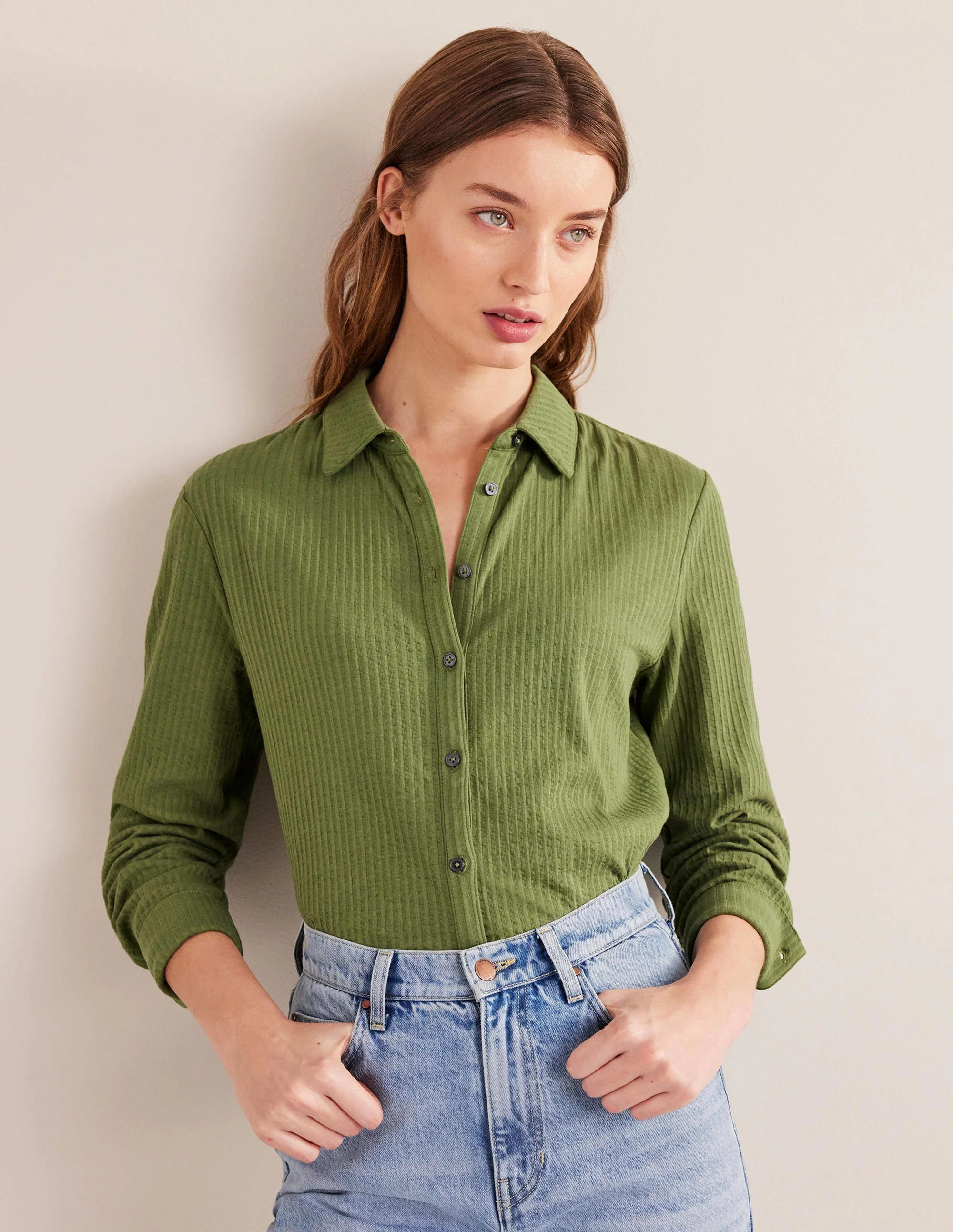 Strukturiertes Jerseyhemd-Dezentes Khaki
