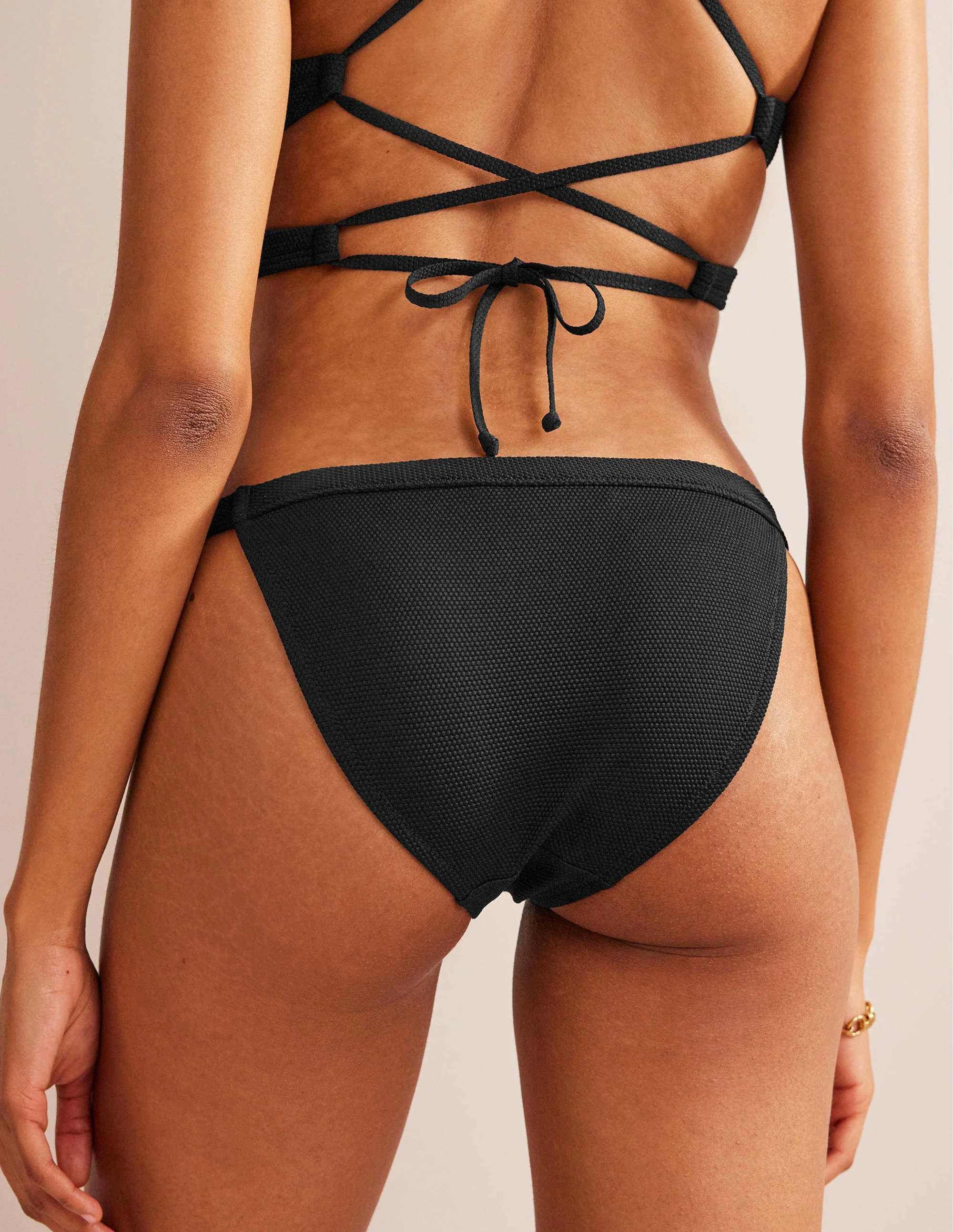 Strukturiertes Tanga-Bikinihöschen-Schwarz/Honiggelb, Strukturiert - Image 3