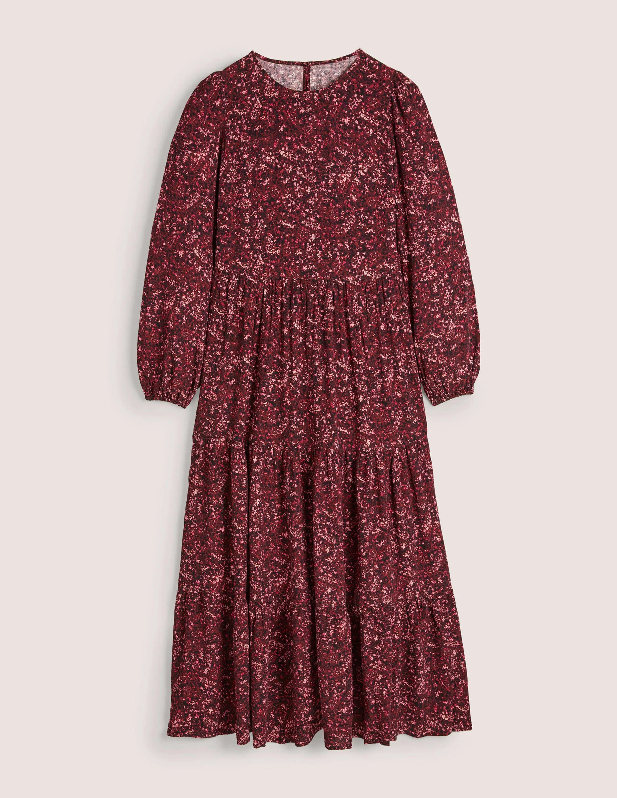 Stufenkleid mit Rundhalsausschnitt-Glühweinrot, Abstrakte Blüten - Image 5