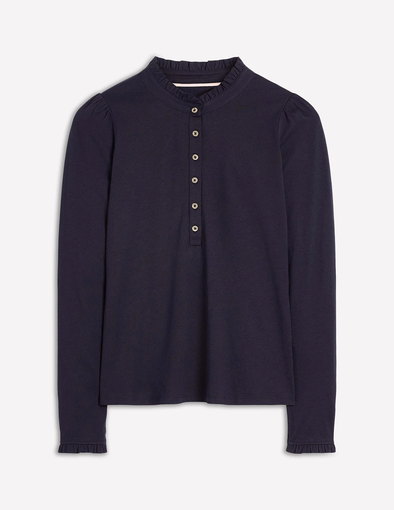 Superweiches Henley-Oberteil mit Rüschen-Aqua Marine Marl - Image 5