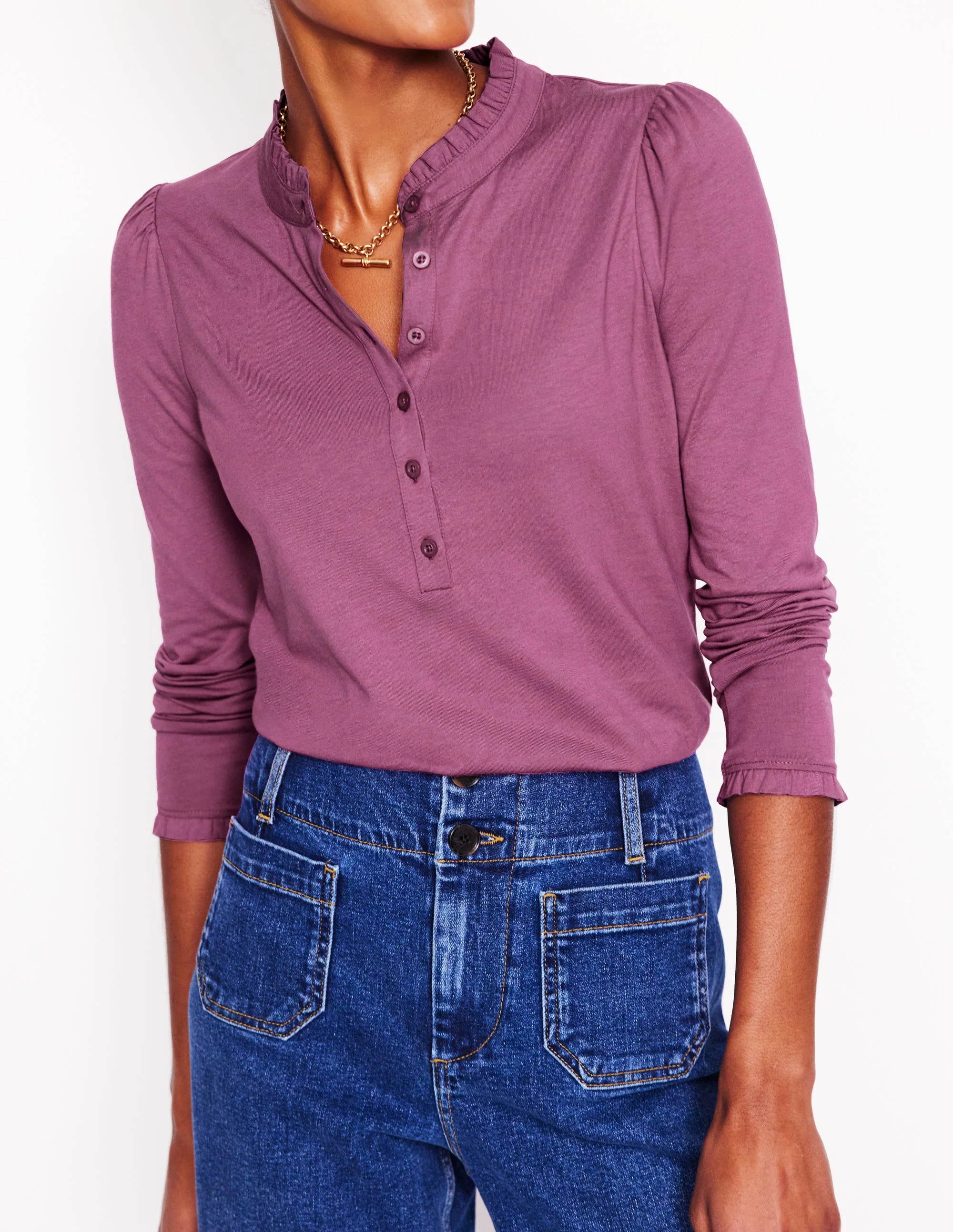Superweiches Henley-Oberteil mit Rüschen-Violette Zwetschge - Image 2